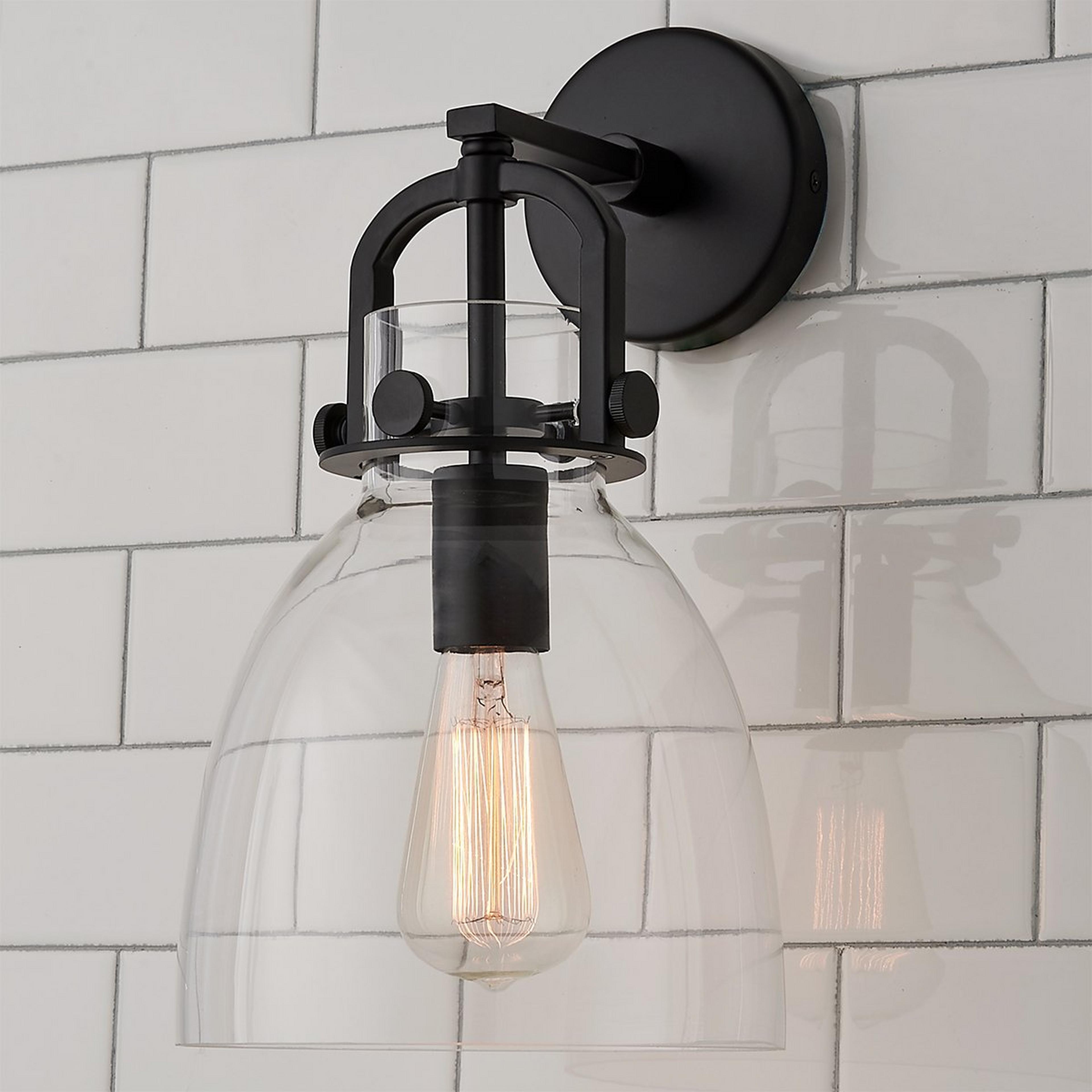 A Urban Dome Bath Sconce with Black / Clear Glass color