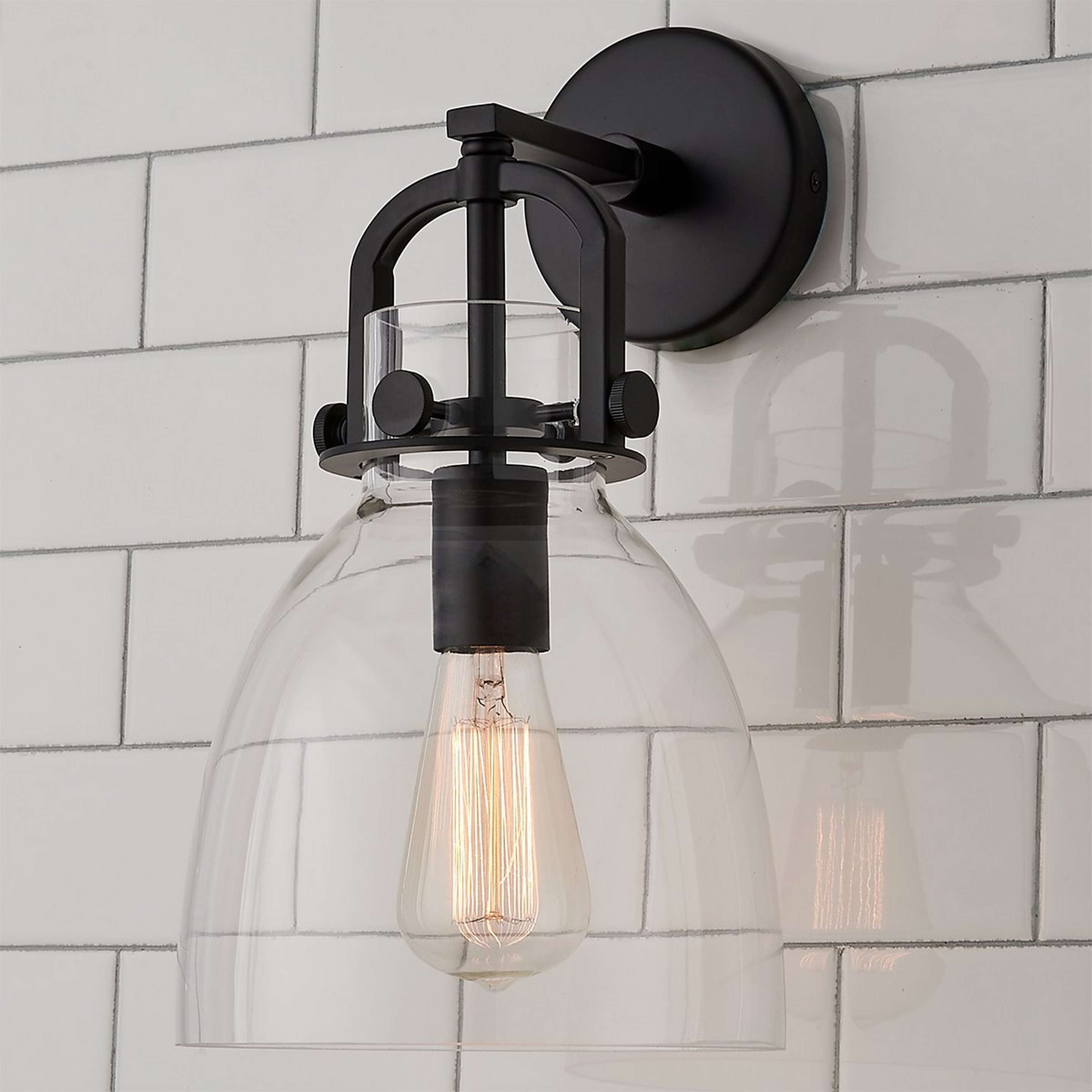 A Urban Dome Bath Sconce with Black / Clear Glass color