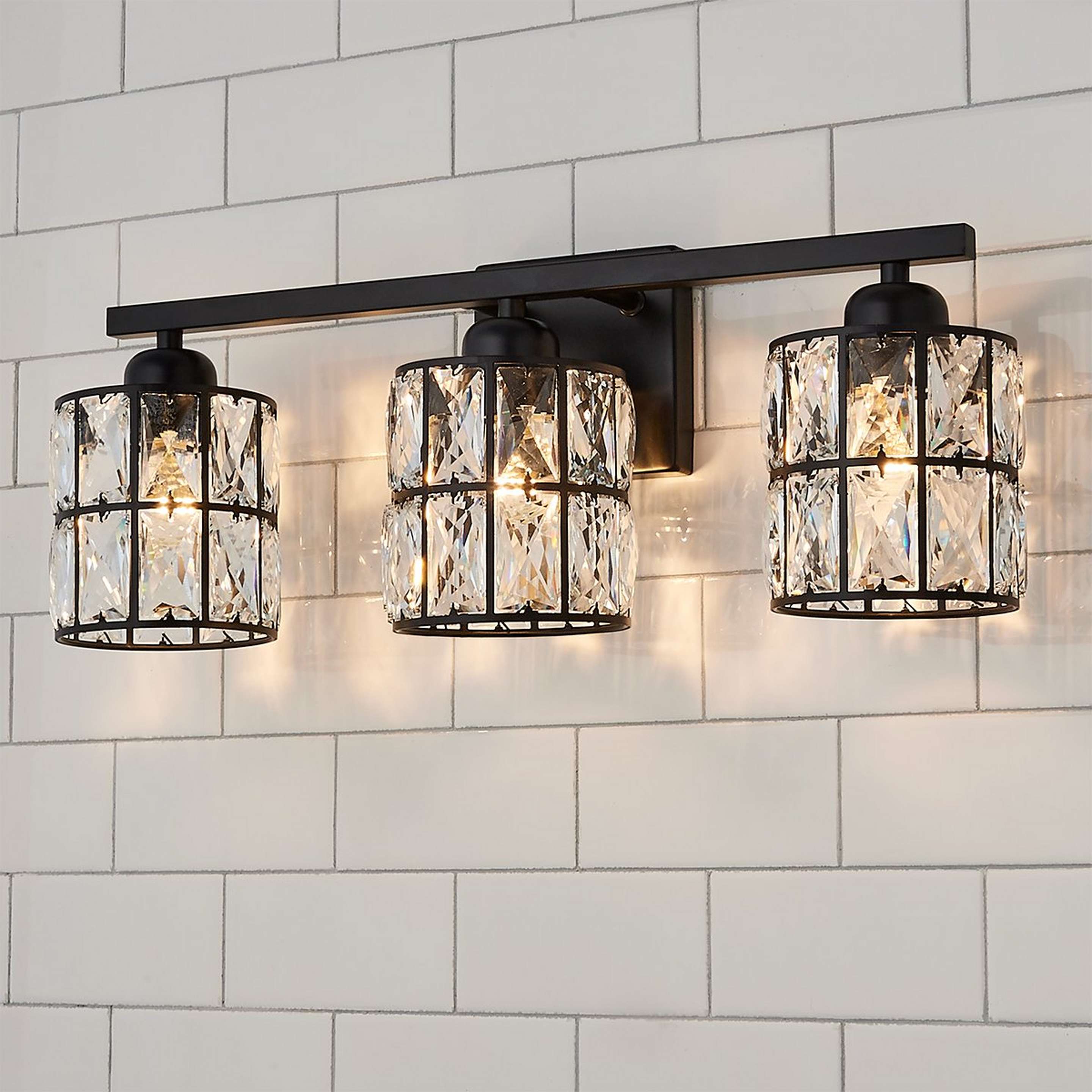 A Simple Glam Vanity Light - 3 Light with Black / Faceted Crystal color
