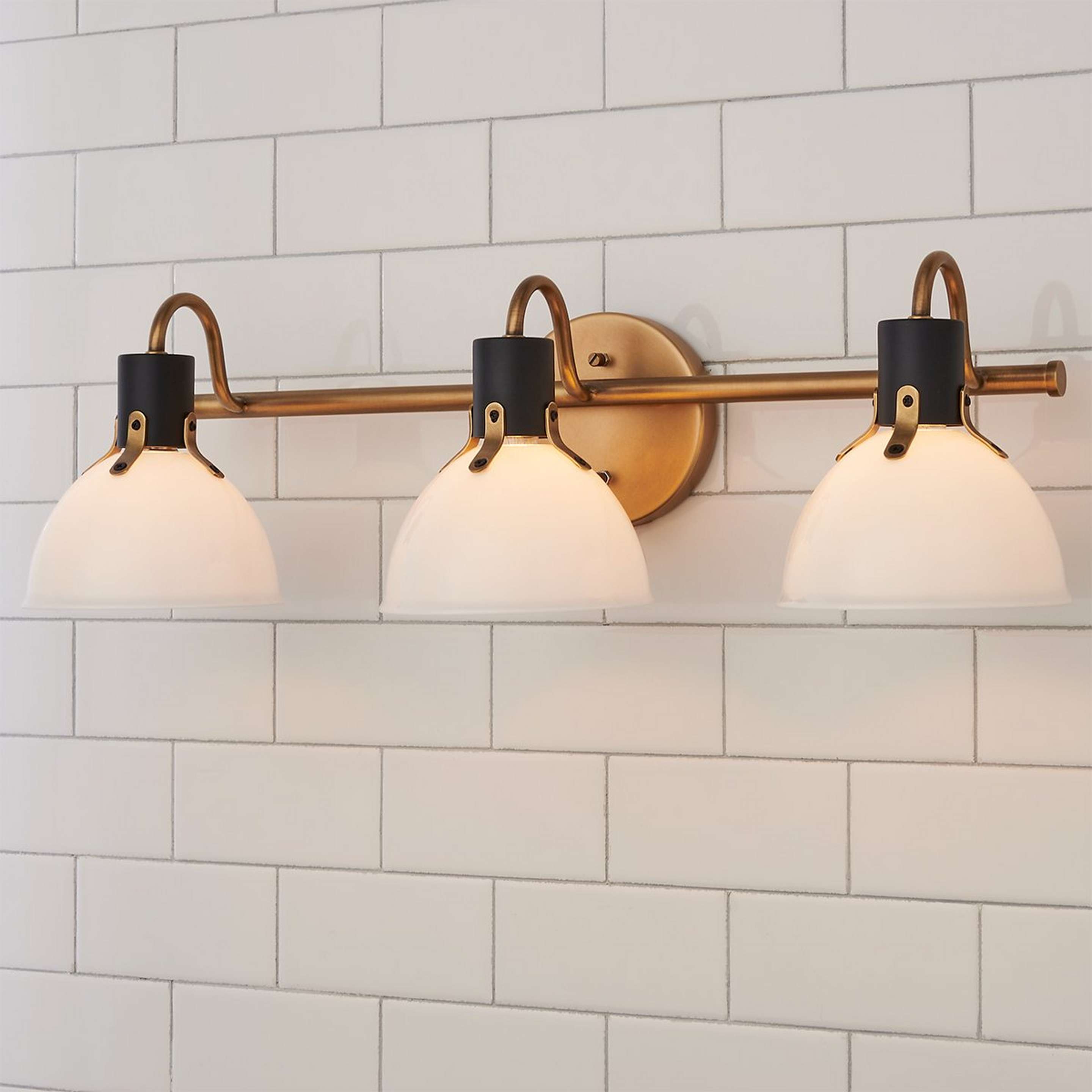 A Vienna White Glass Vanity Light - 3 Light with Brass / Black / White Glass color