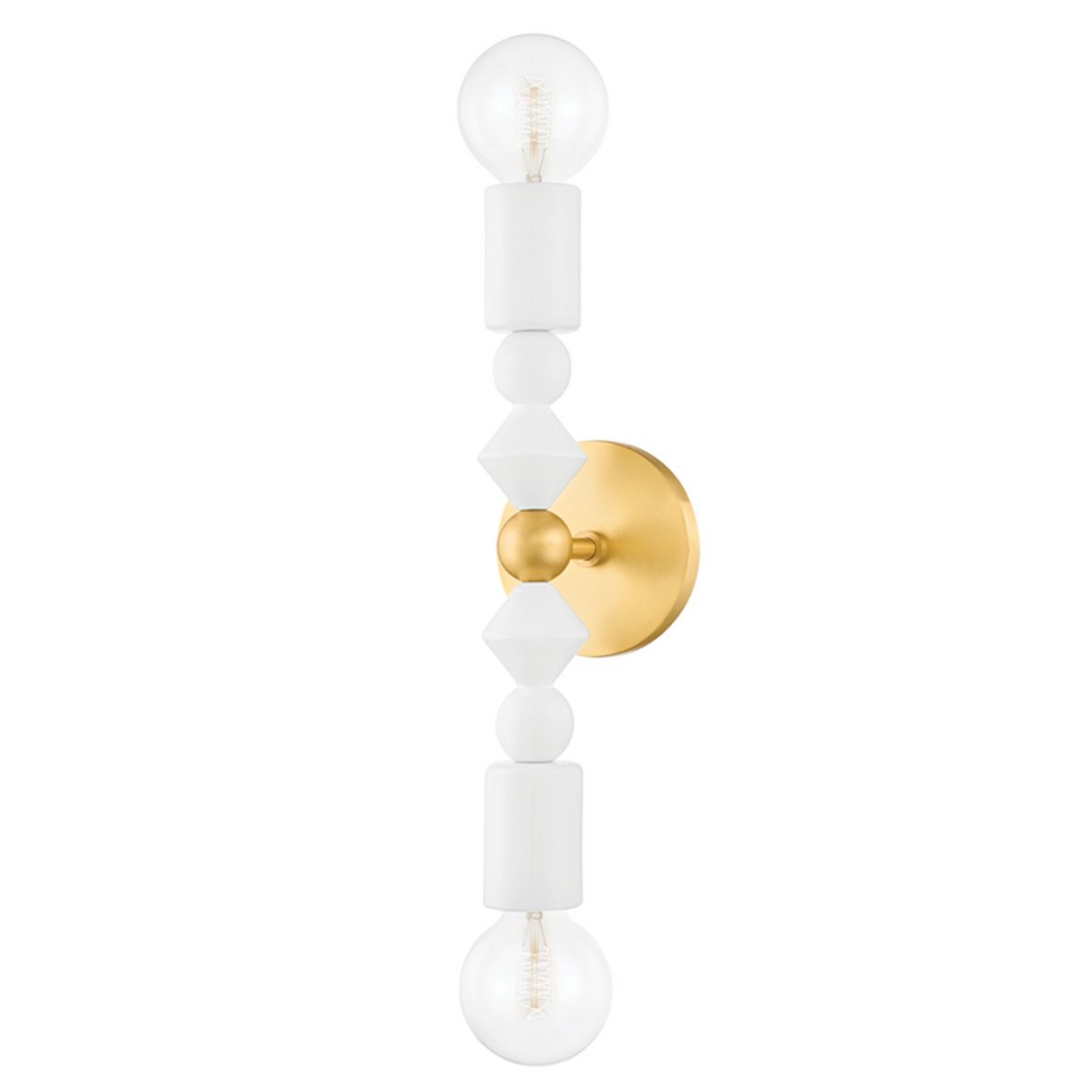 A Asula Vanity Light - 2 Light with Aged Brass / White color