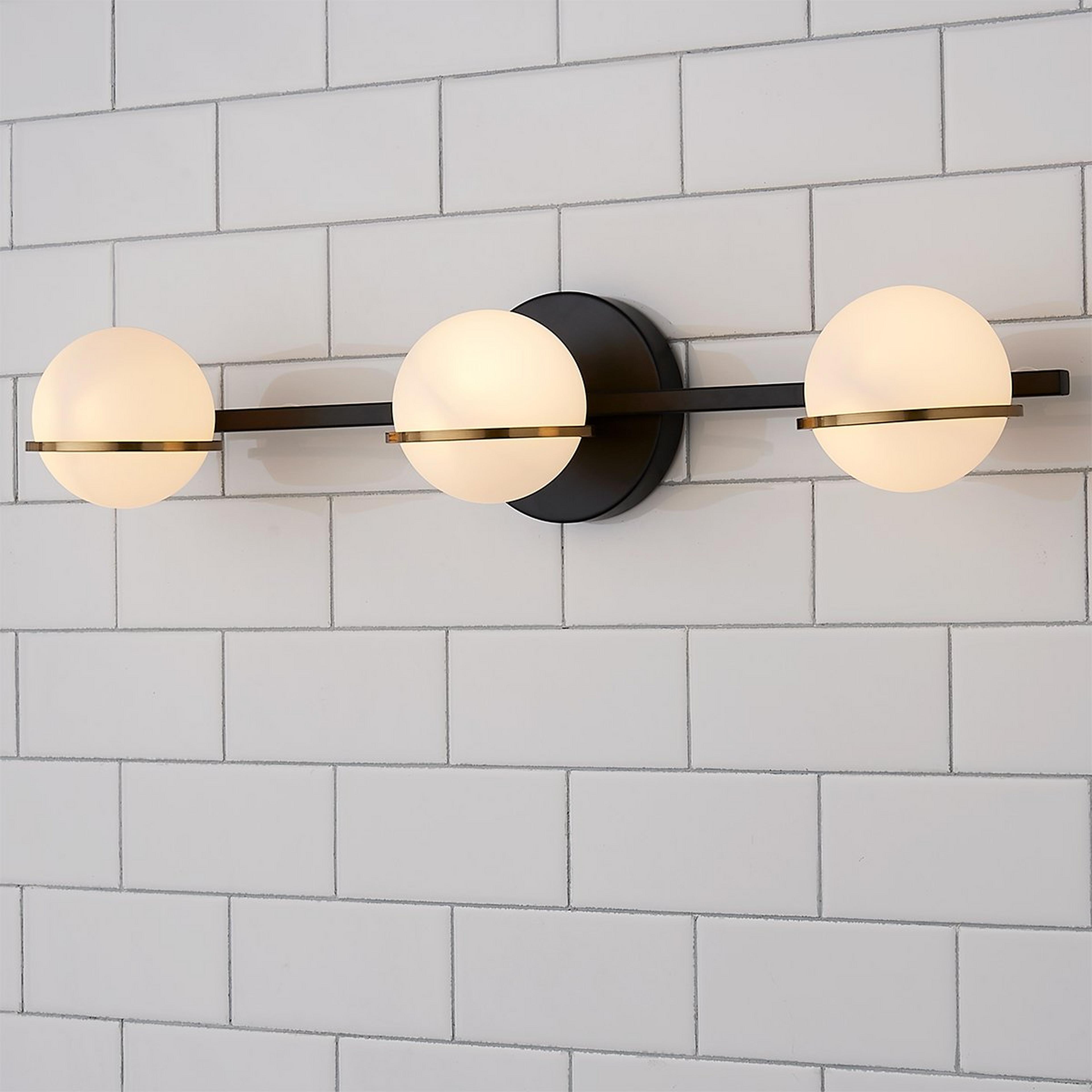 A Dario Vanity Light - 3 Light with Matte Black / Aged Brass / White Opal Glass color