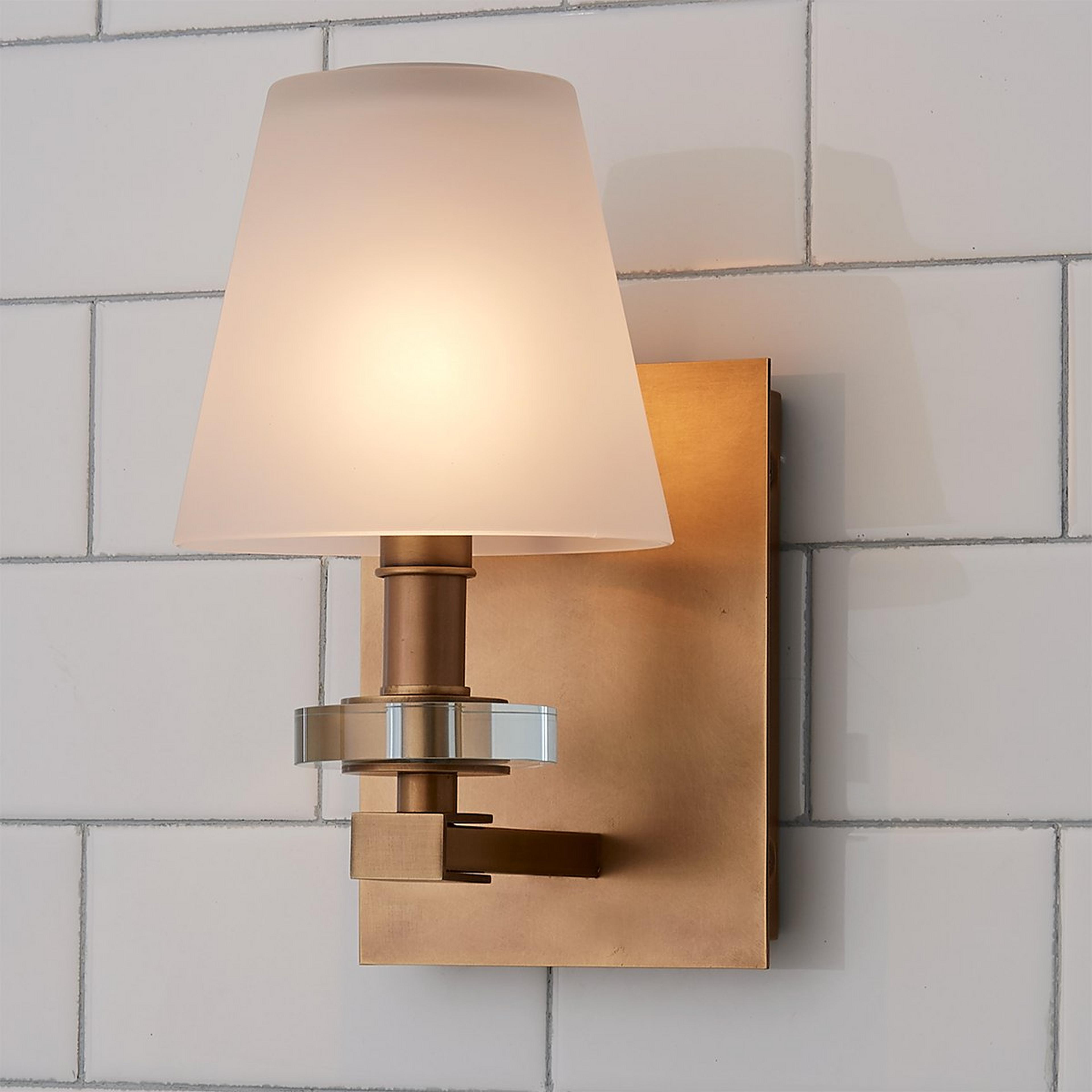 A Savvy Sayjel Bath Sconce with Aged Brass / Etched Glass  color