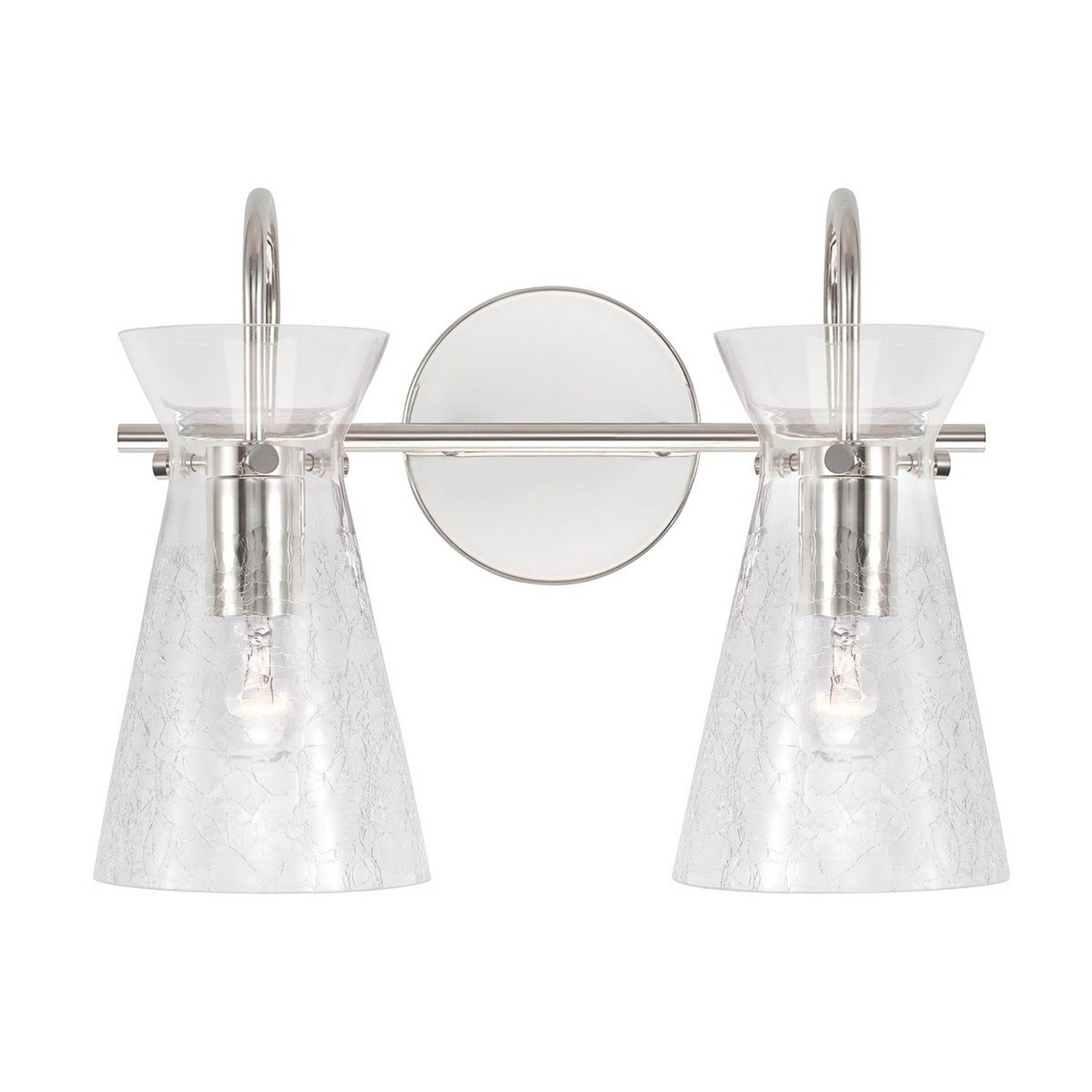 A Leo Vanity Light - 2 Light with Polished Nickel / Seedy Glass  color