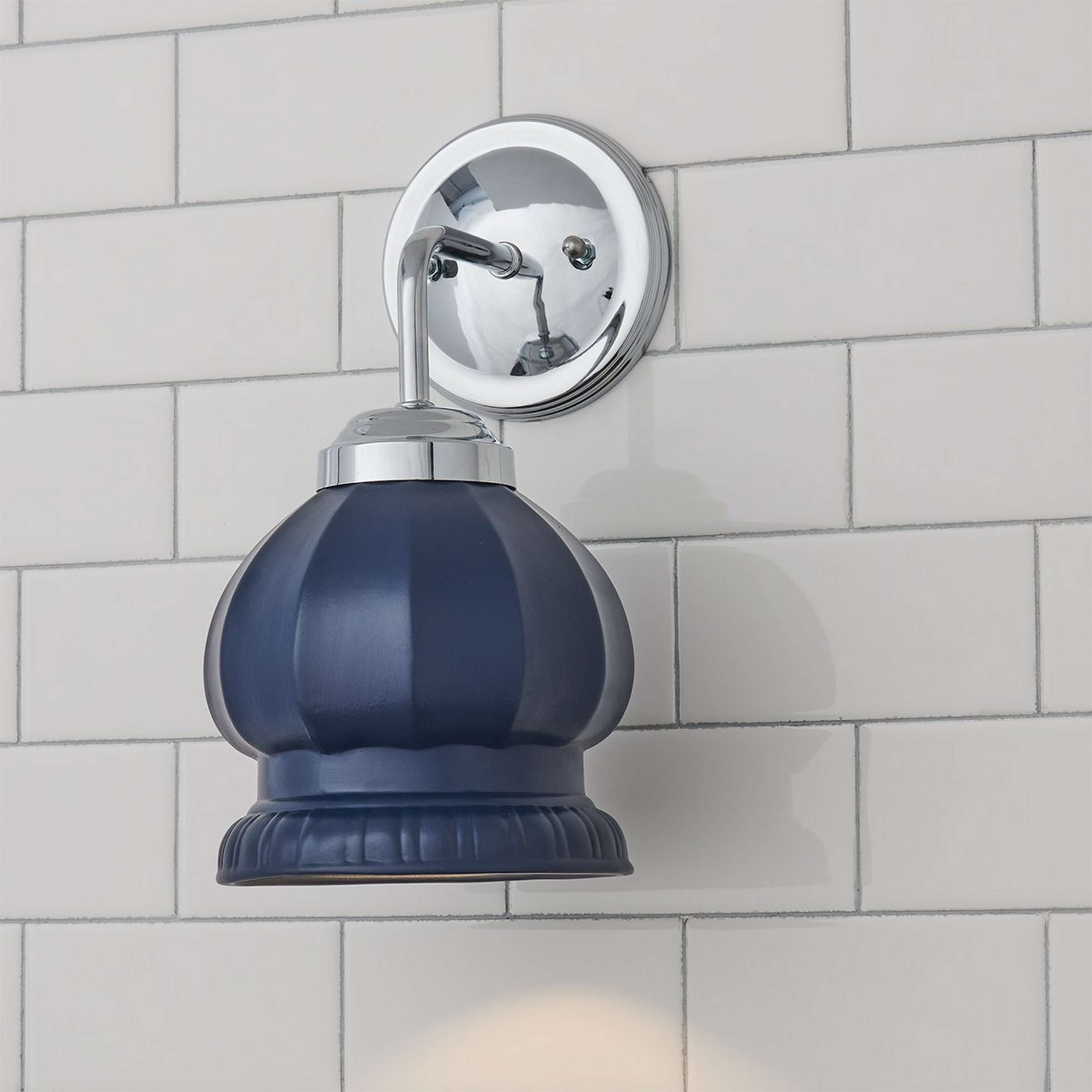 A Chris Loves Julia Marlo Bath Sconce - Ceramic with Chrome / Satin Midnight Blue color