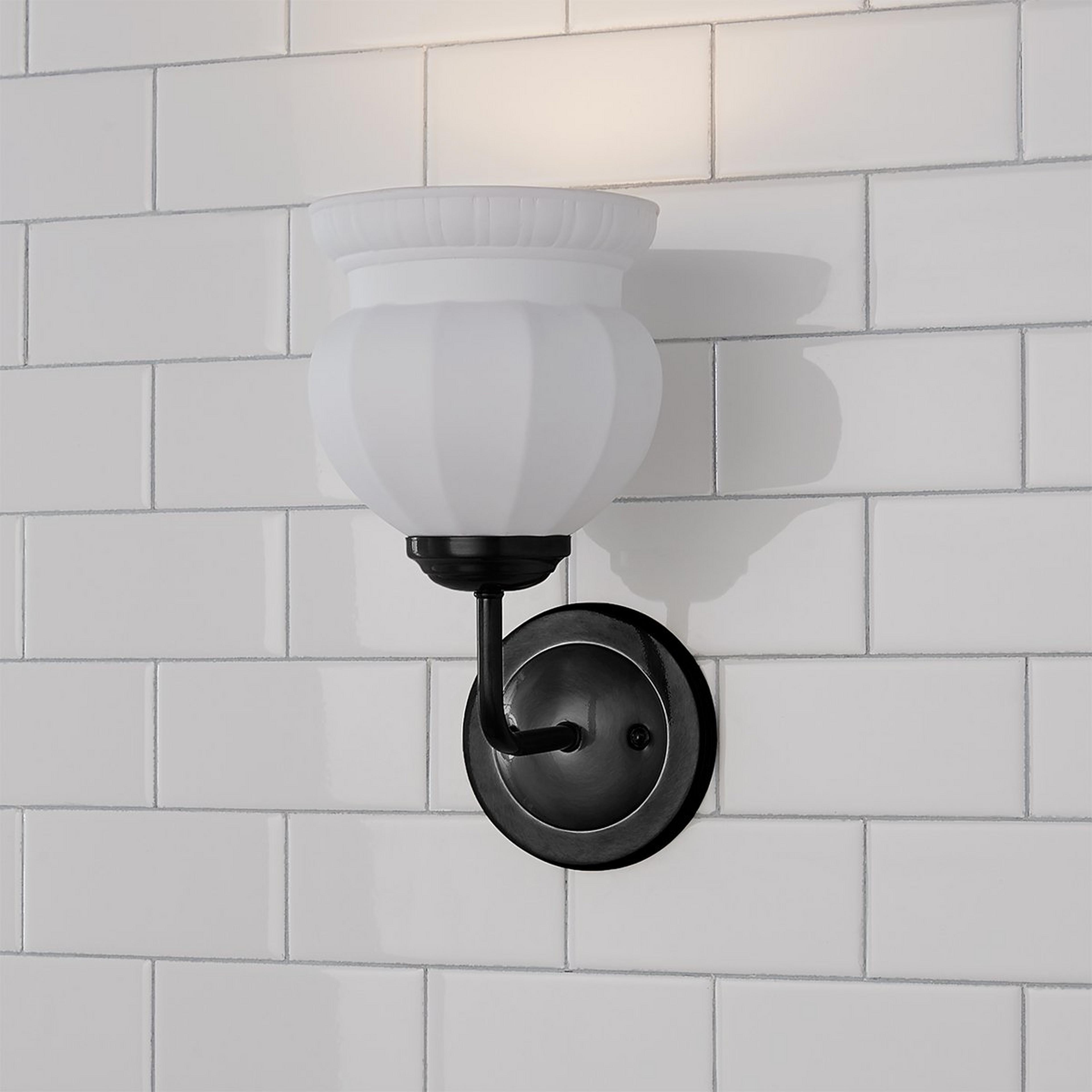 A Chris Loves Julia Marlo Bath Sconce - Ceramic with Black / Satin Bone White color