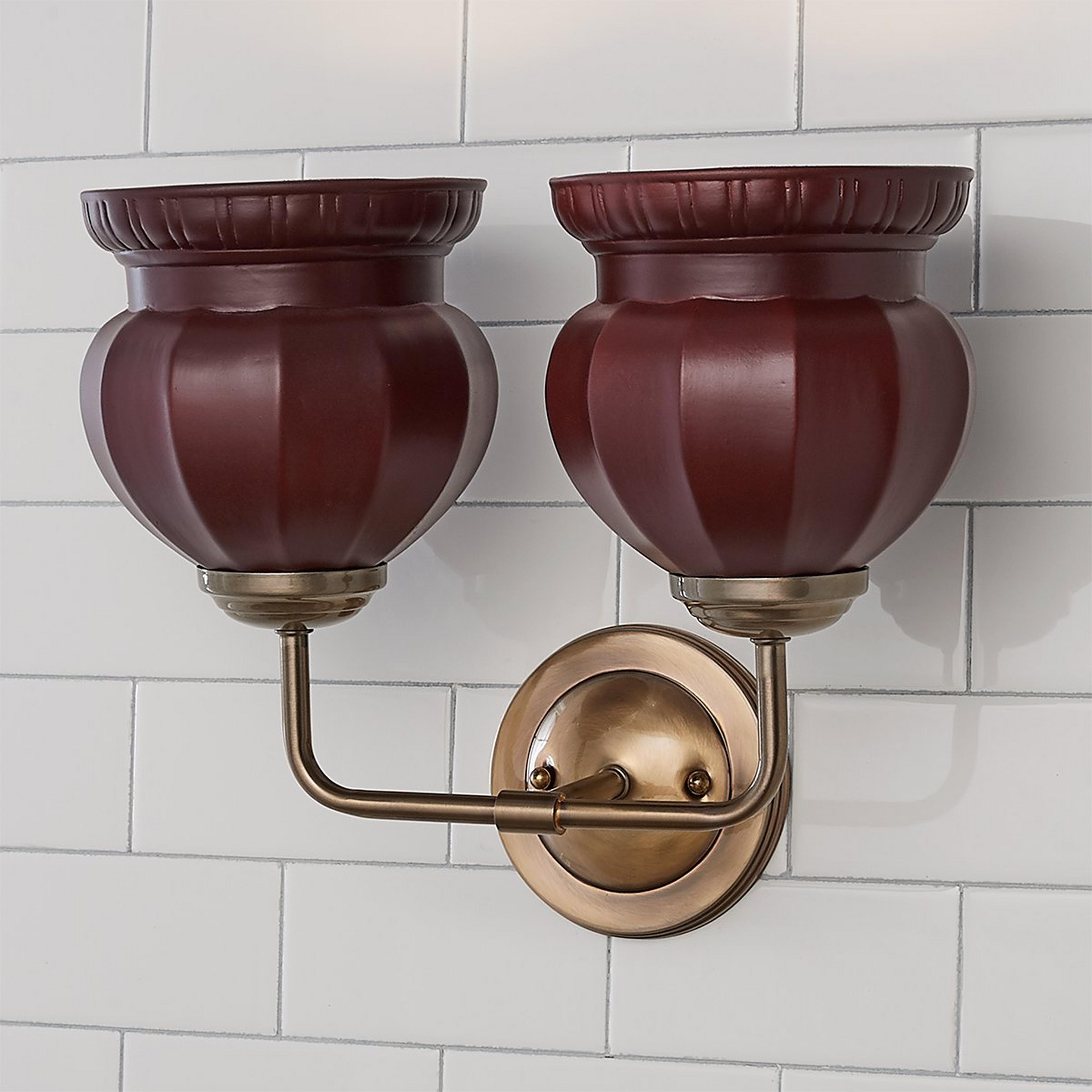 A Chris Loves Julia Marlo Vanity Light - 2 Light - Ceramic with Brass / Satin Burgundy color