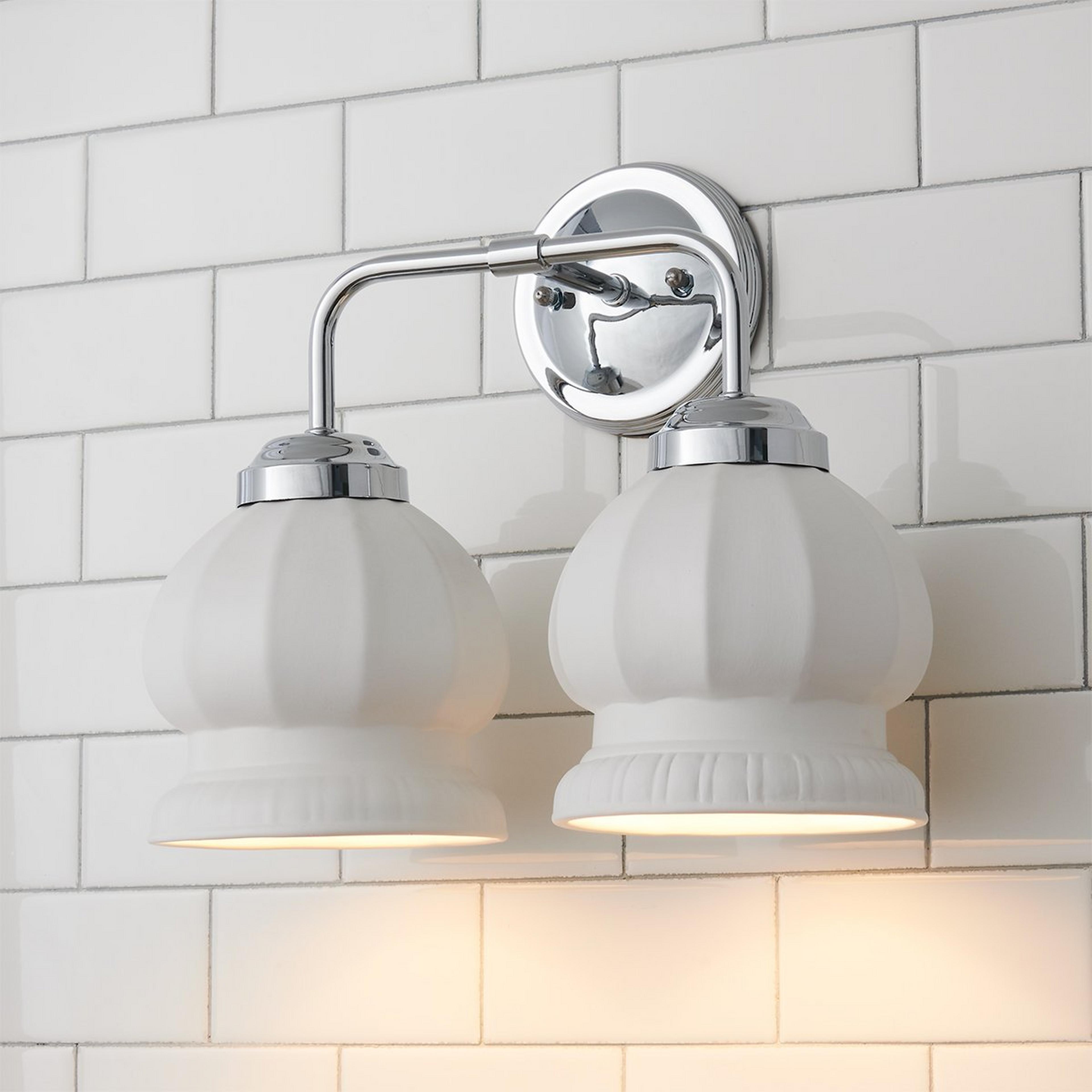 A Chris Loves Julia Marlo Vanity Light - 2 Light - Ceramic with Chrome / Satin Bone White color