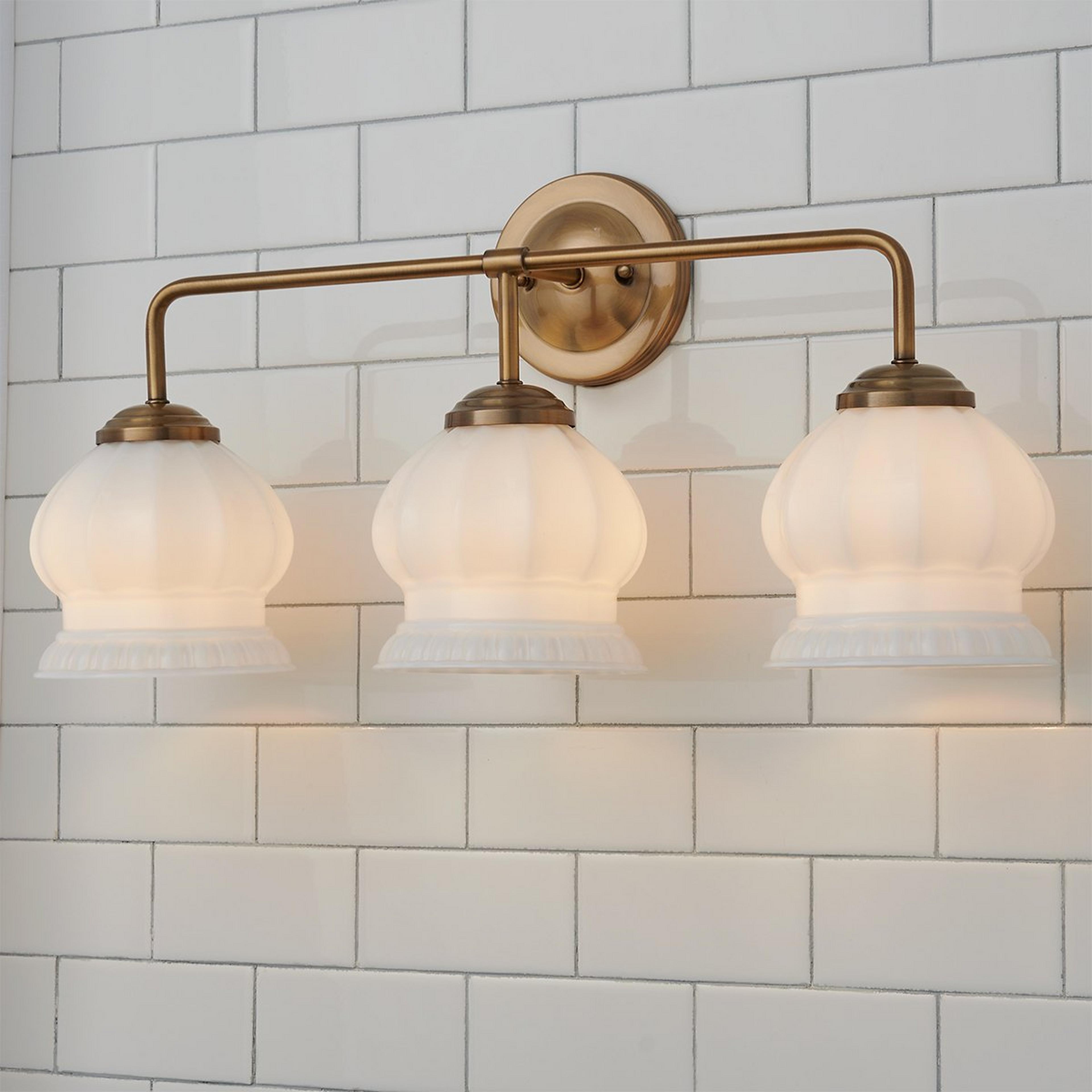 A Chris Loves Julia Marlo Vanity Light - 3 Light - Milk Glass with Brass / Milk Glass color