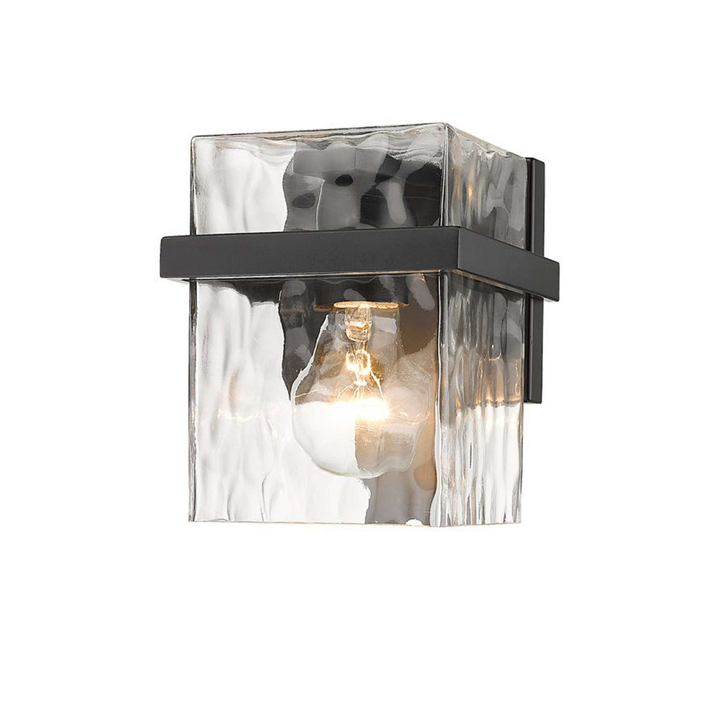 A Cinerea Bath Sconce with Matte Black / Clear Wavy Glass color