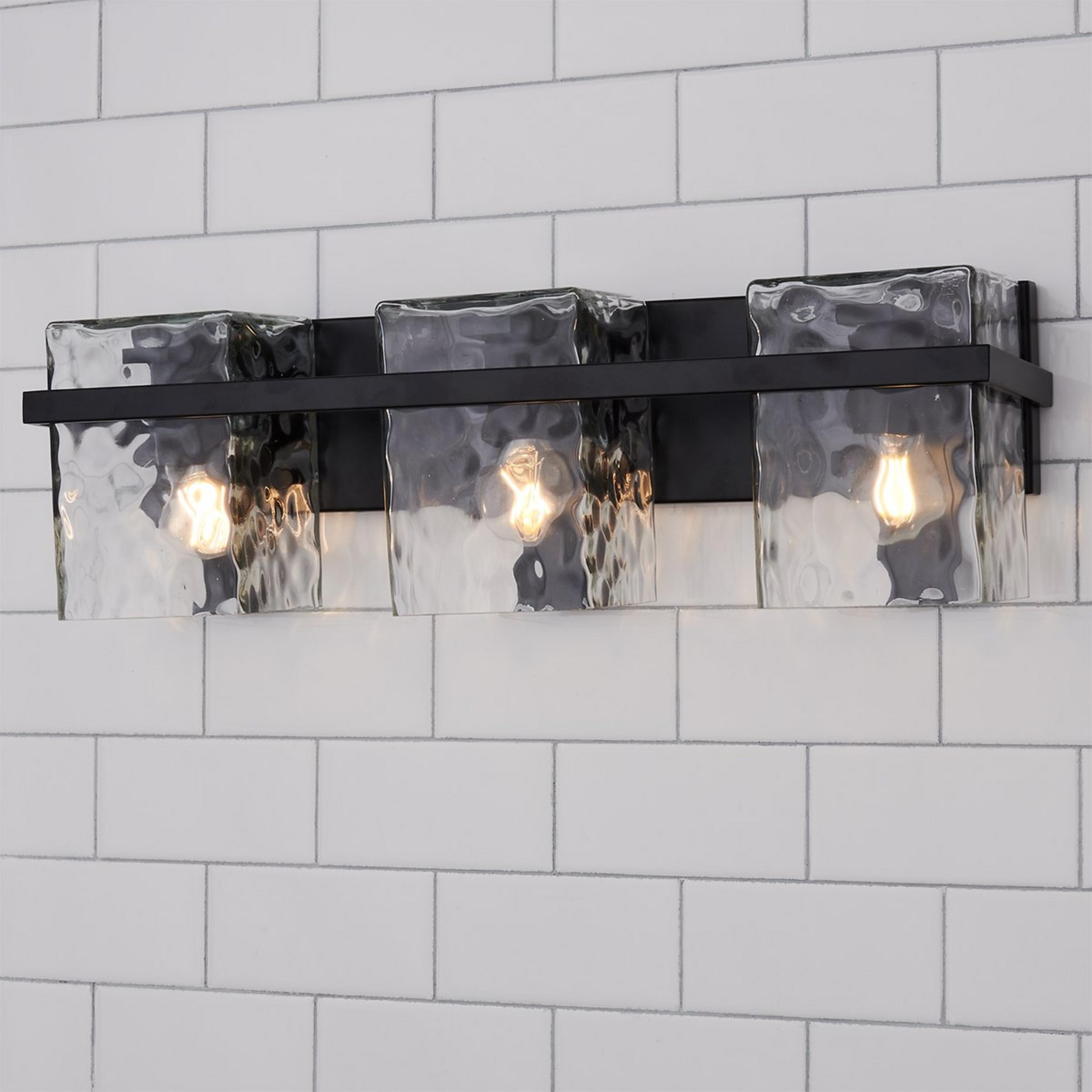 A Cinerea Vanity Light - 3 Light with Matte Black / Clear Wavy Glass color