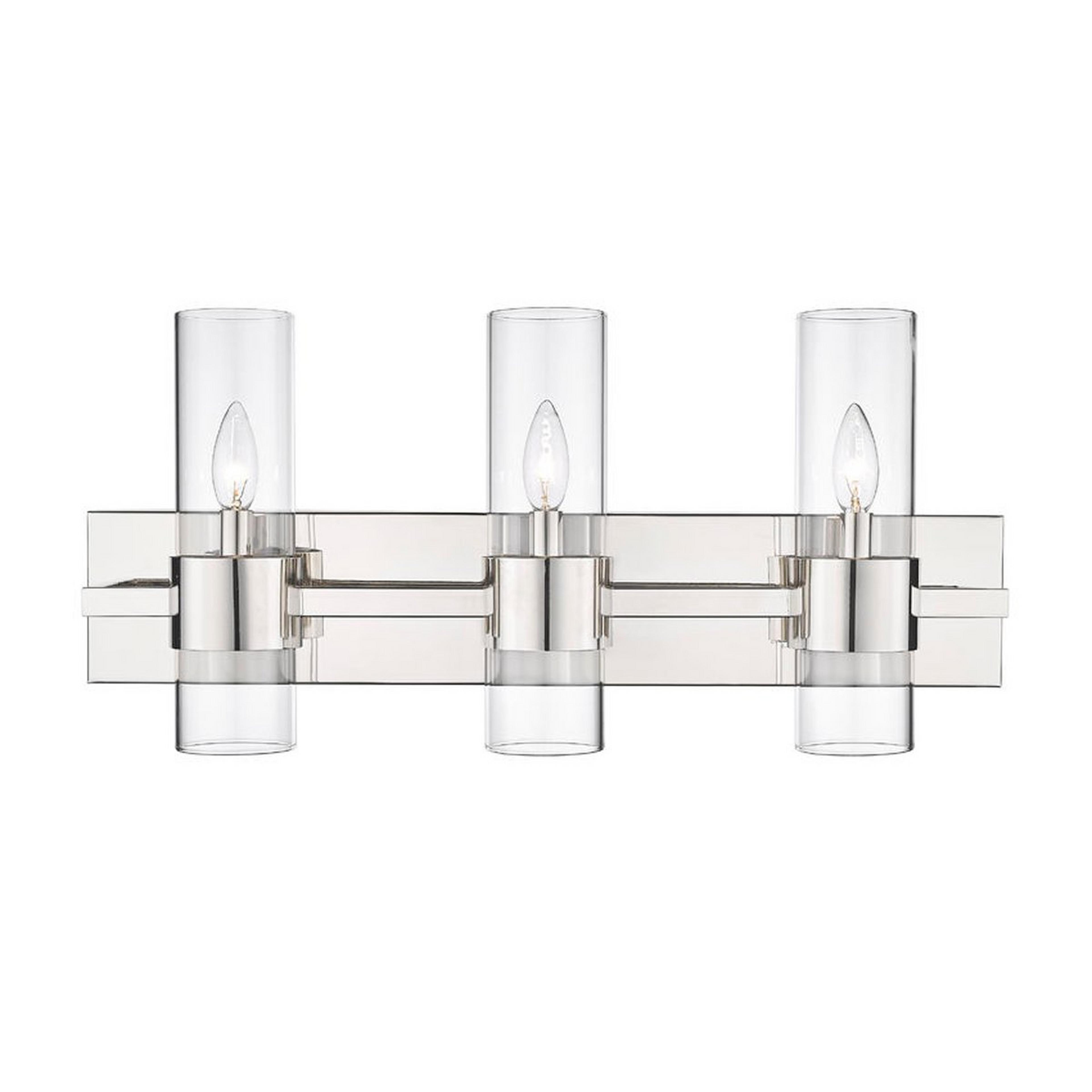 A Saynar Vanity Light - 3 Light with Polished Nickel / Clear Glass color