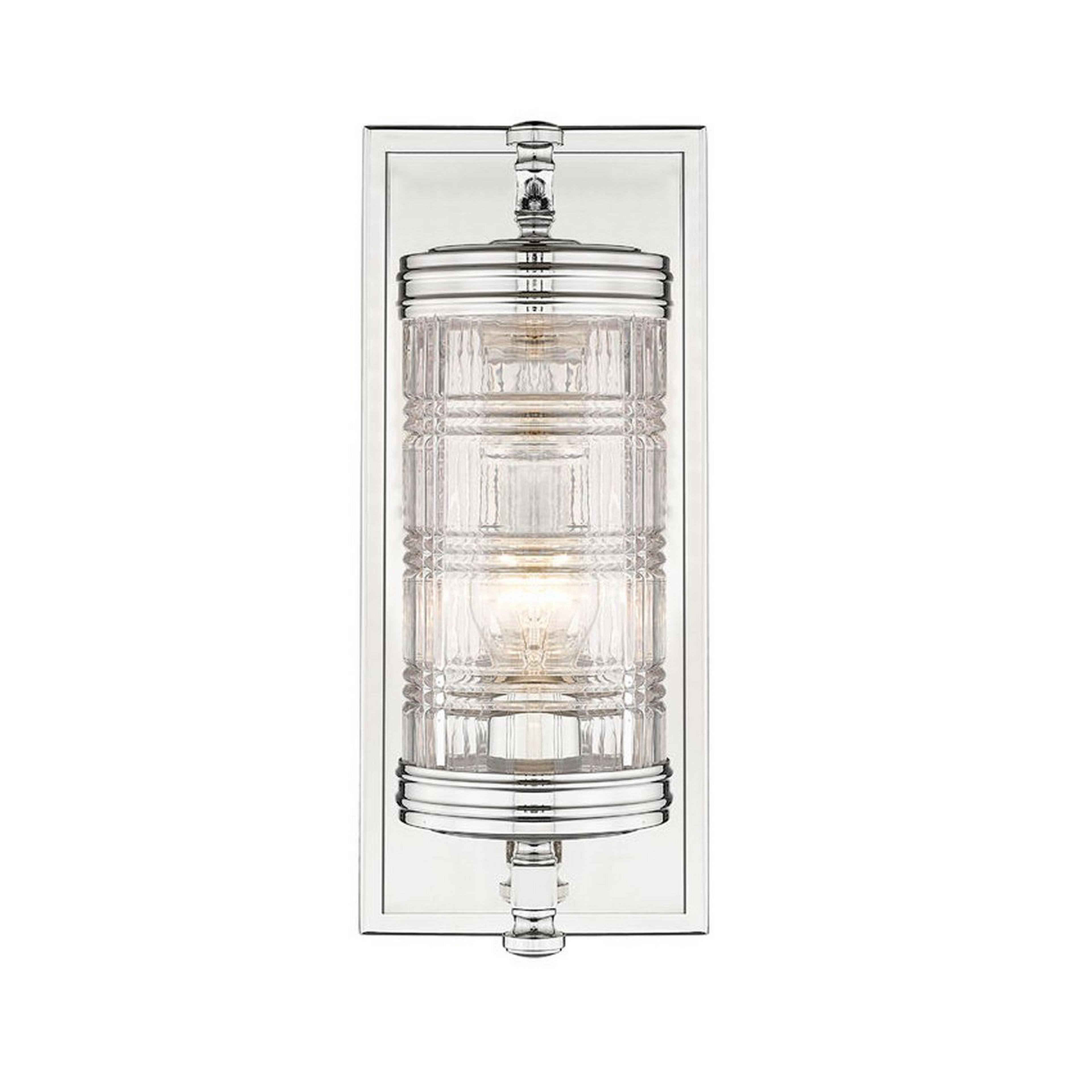 A Plaid Glass Bath Sconce with Polished Nickel / Clear Plaid Glass color