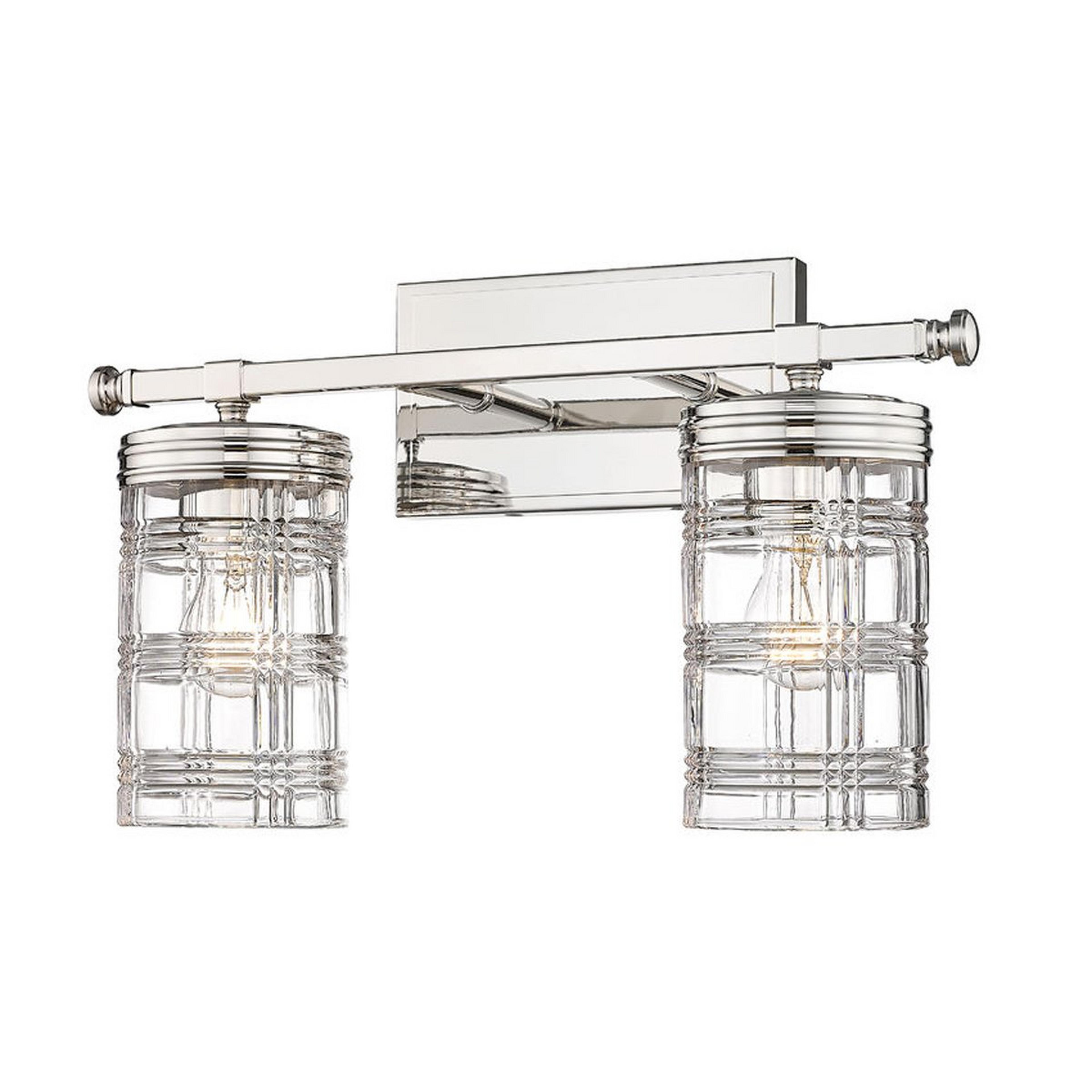 A Plaid Glass Vanity Light - 2 Light with Polished Nickel / Clear Plaid Glass color