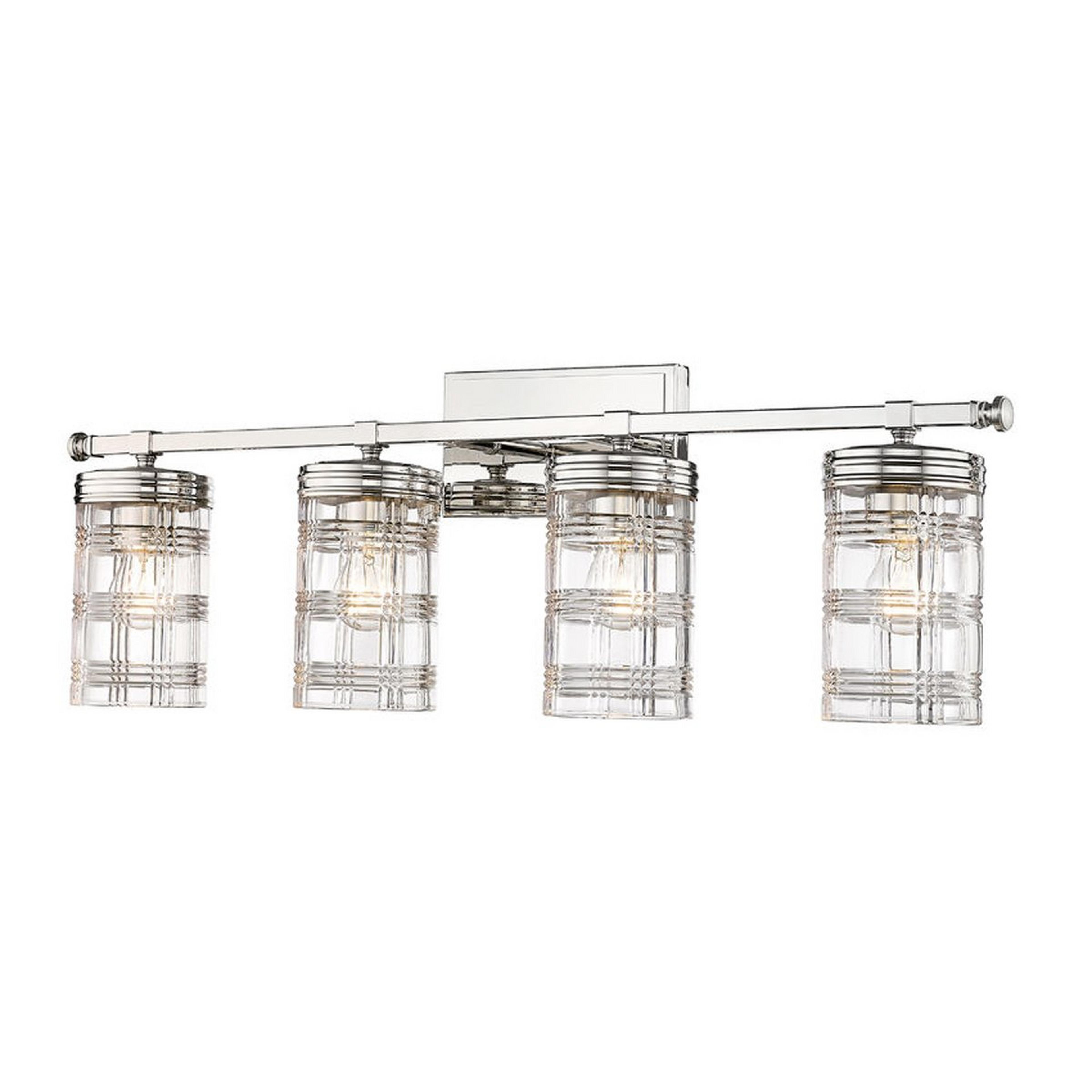 A Plaid Glass Vanity Light - 4 Light with Polished Nickel / Clear Plaid Glass color