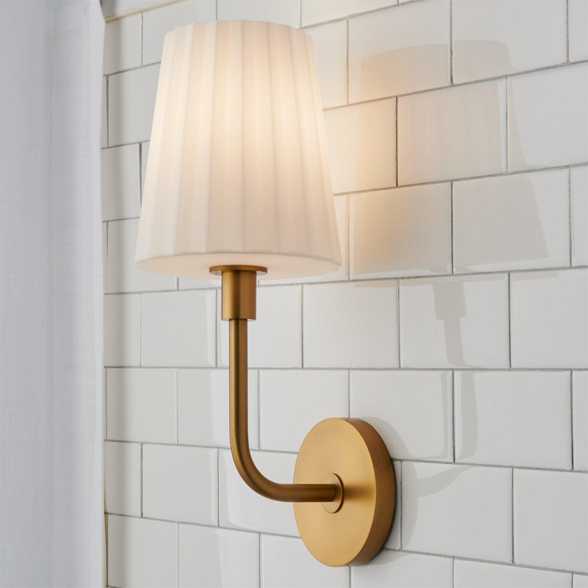 Trysania Bath Sconce - Pleated Opal Shade | Shades of Light