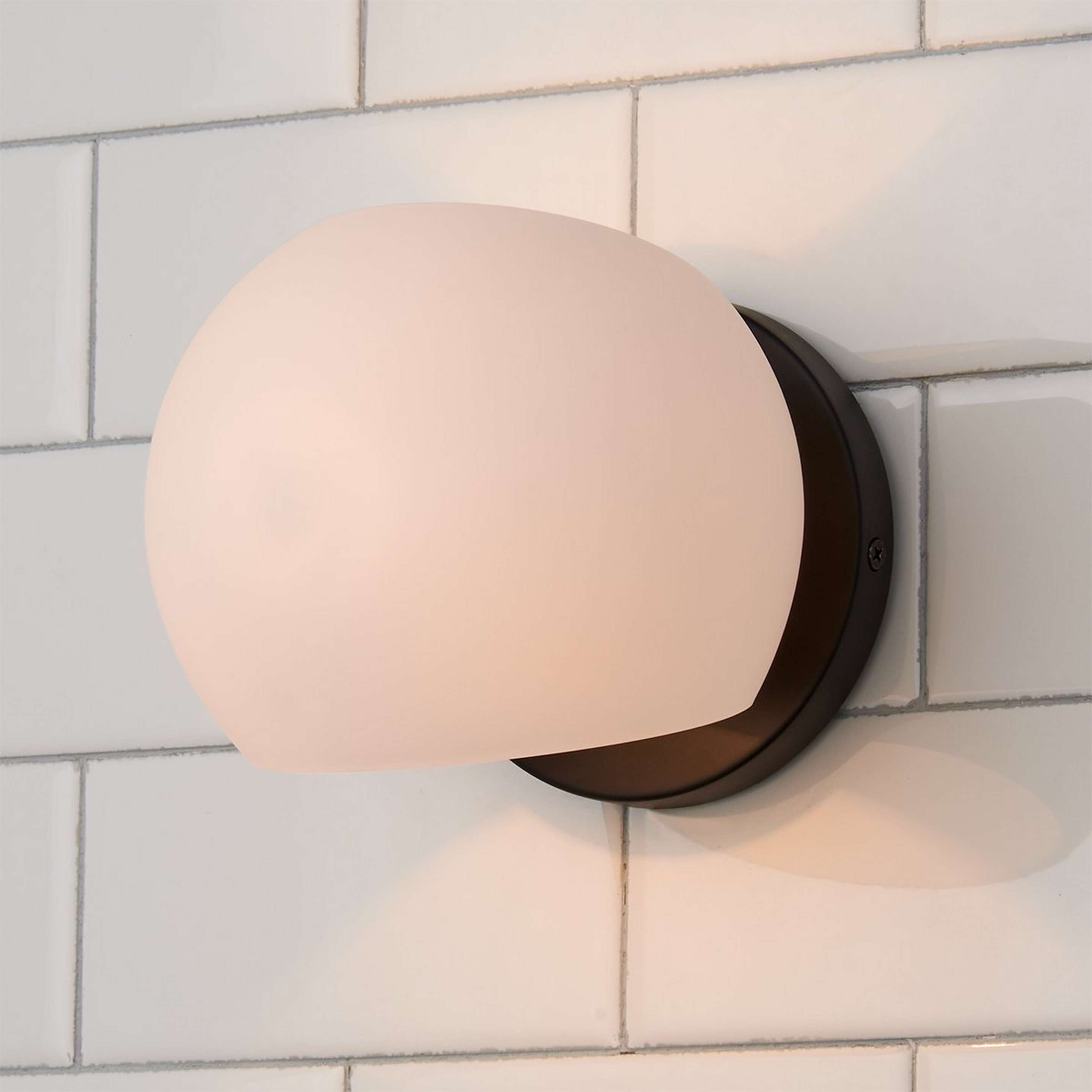 A Xaviero Glass Bath Sconce - Opal with Matte Black / Opal Glass color