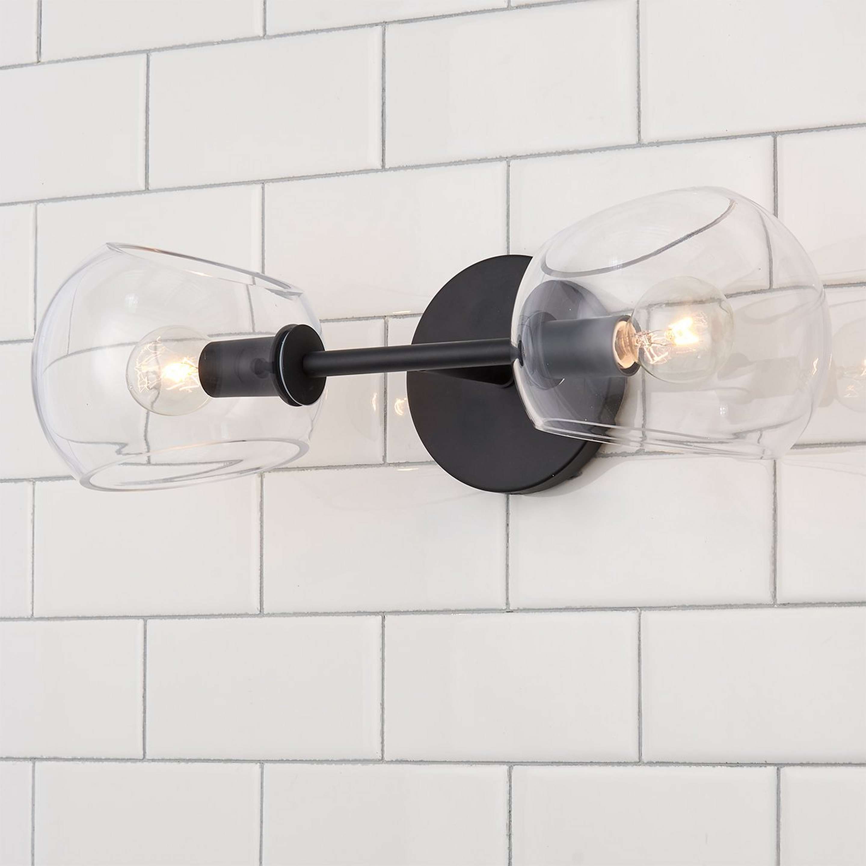 A Xaviero Glass Vanity Light - 2 Light - Clear with Matte Black / Clear Glass color