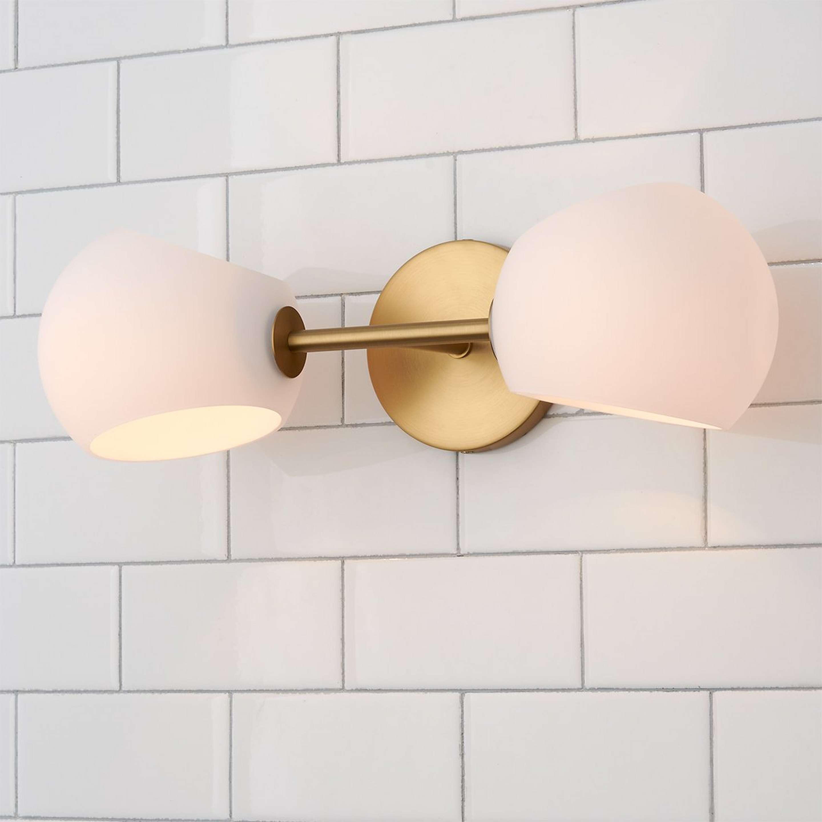 A Xaviero Glass Vanity Light - 2 Light - Opal with Brushed Gold / Opal Glass color
