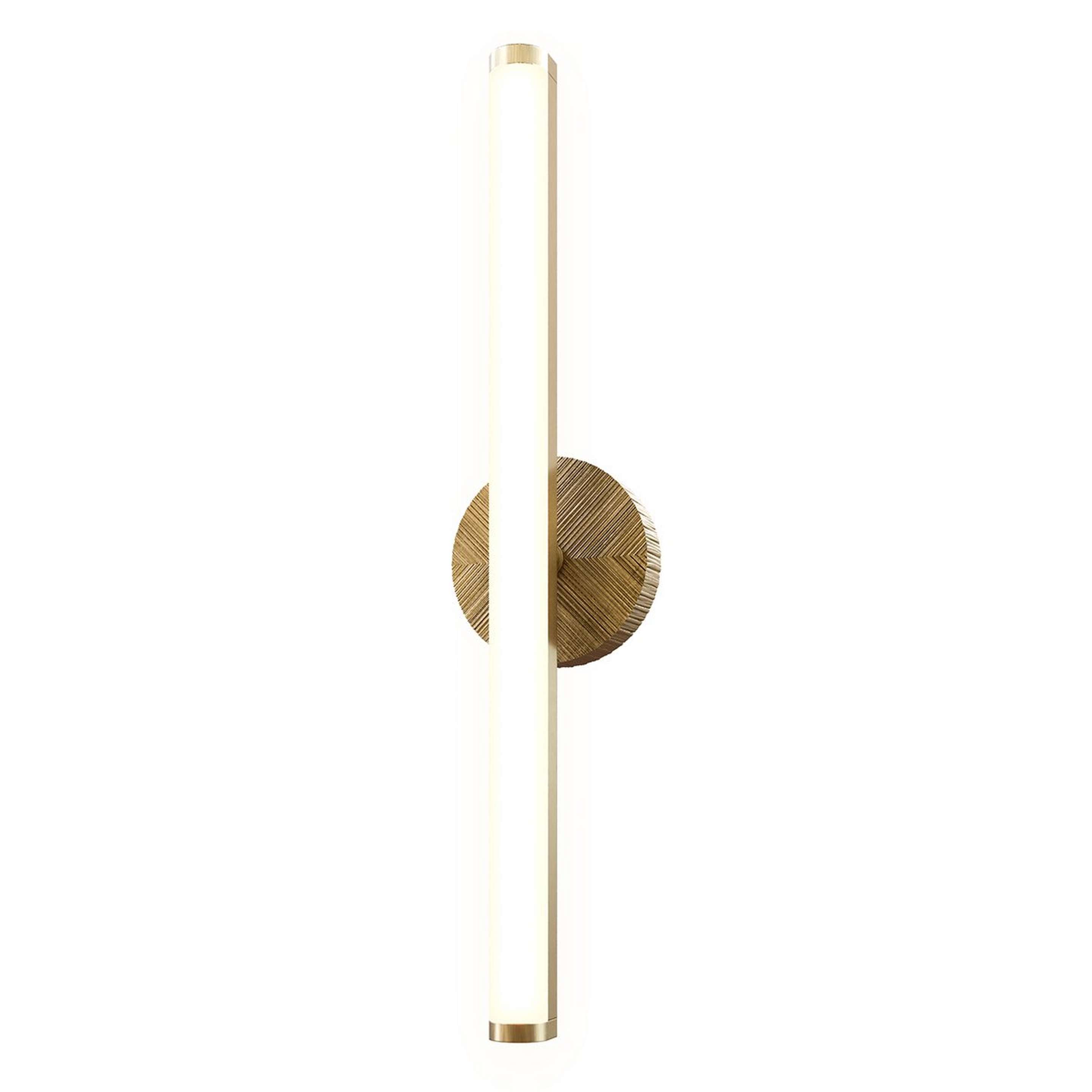 A Delamir LED Bath Sconce - Tall with Vintage Brass / Frosted Glass color