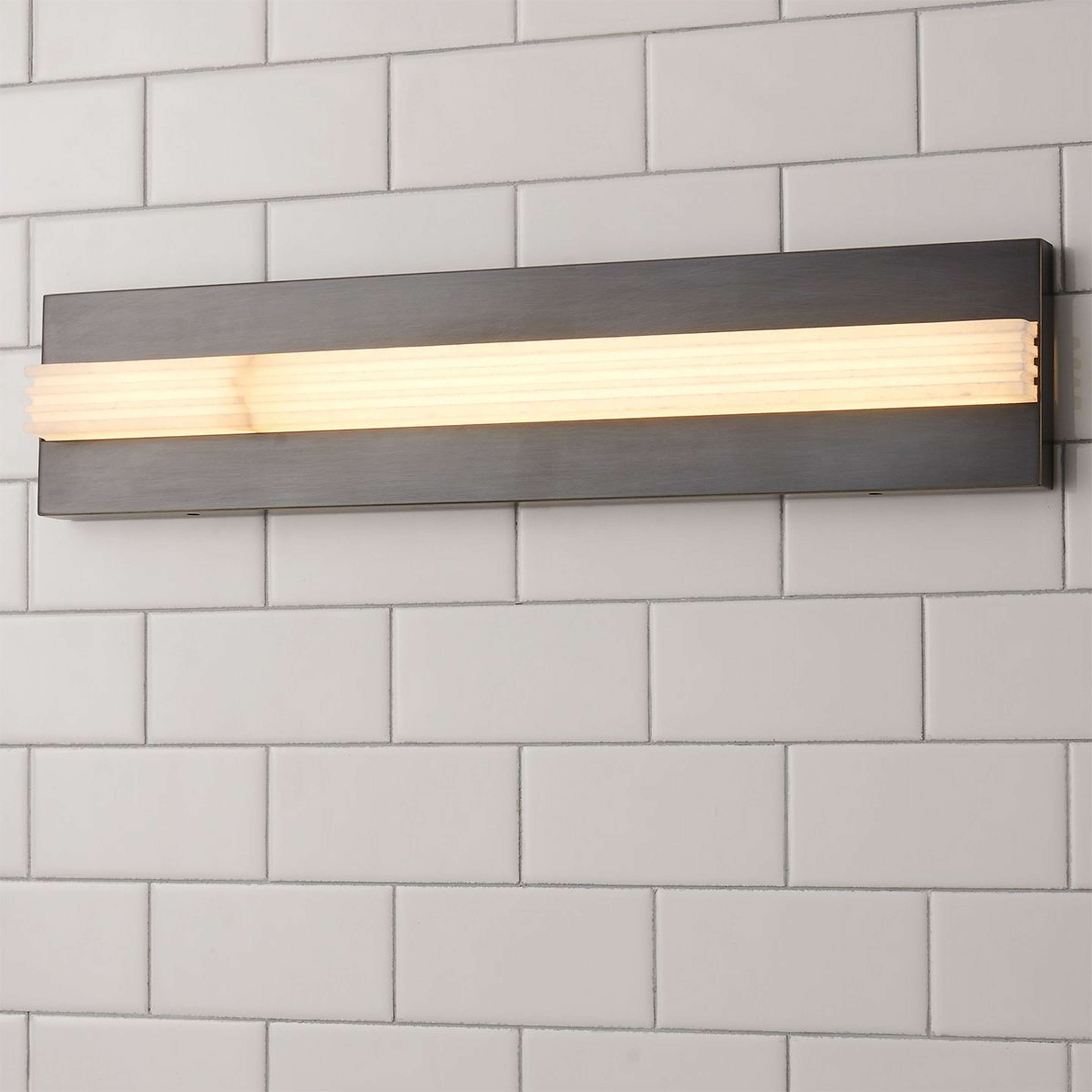 A Loche LED Bath Sconce - Large with Bronze / Ribbed Alabaster color