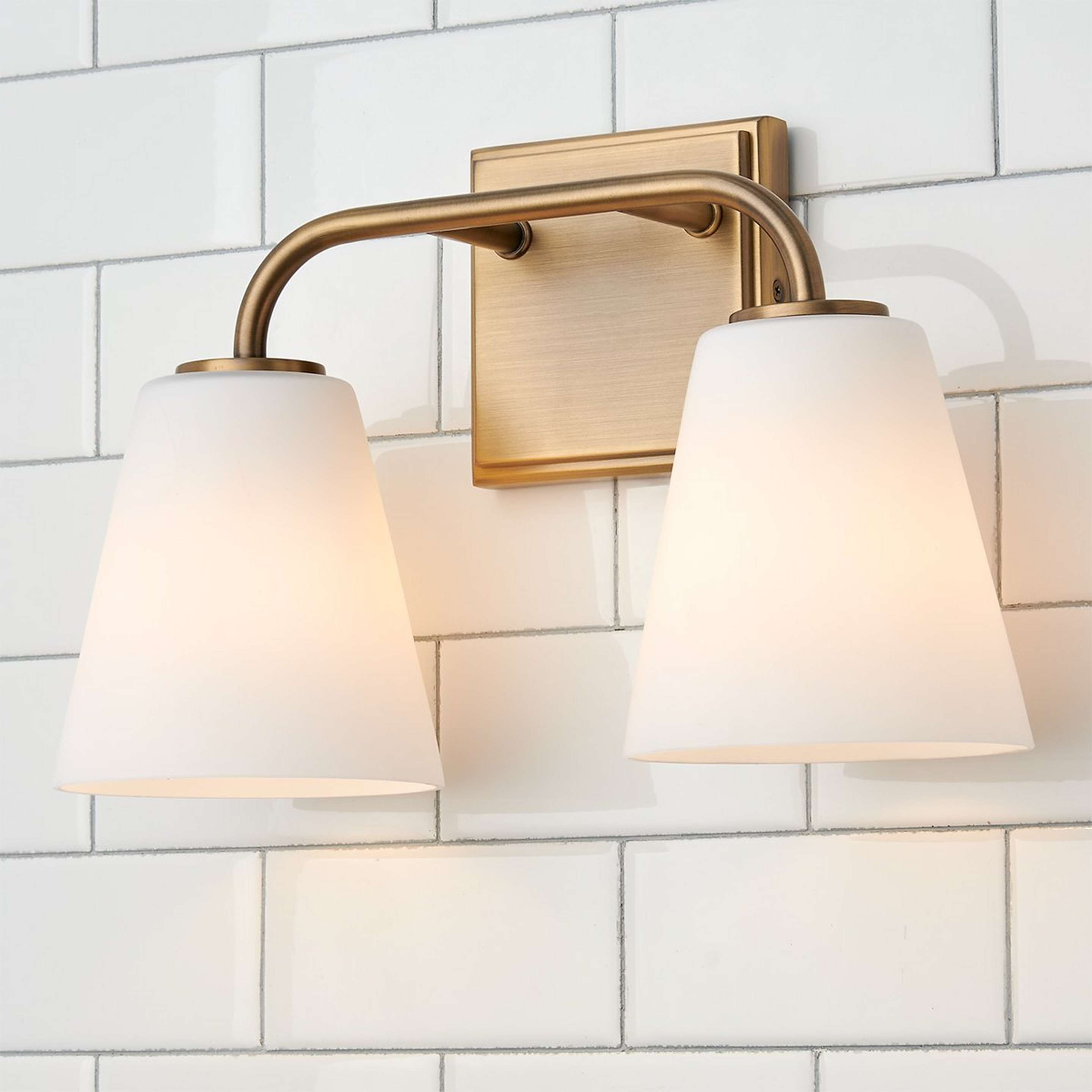 A Westchase Vanity Light - 2 Light with Aged Brass / Milk Glass color
