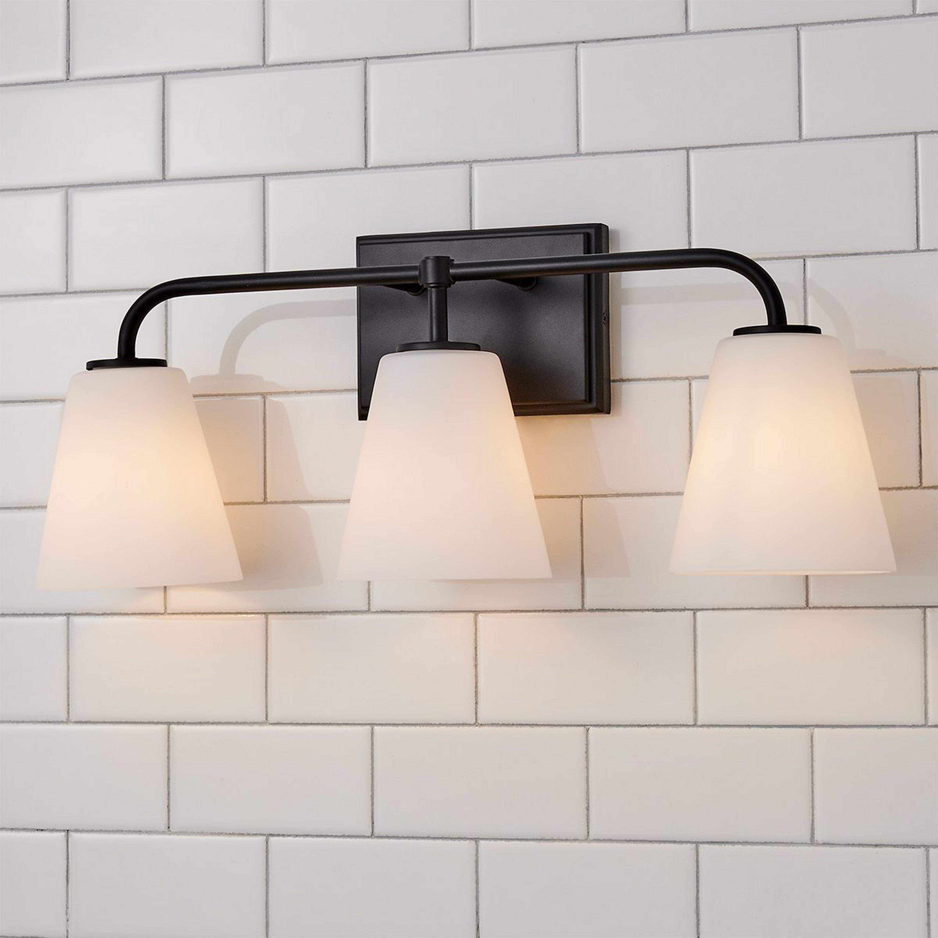 A Westchase Vanity Light - 3 Light with Matte Black / Milk Glass color