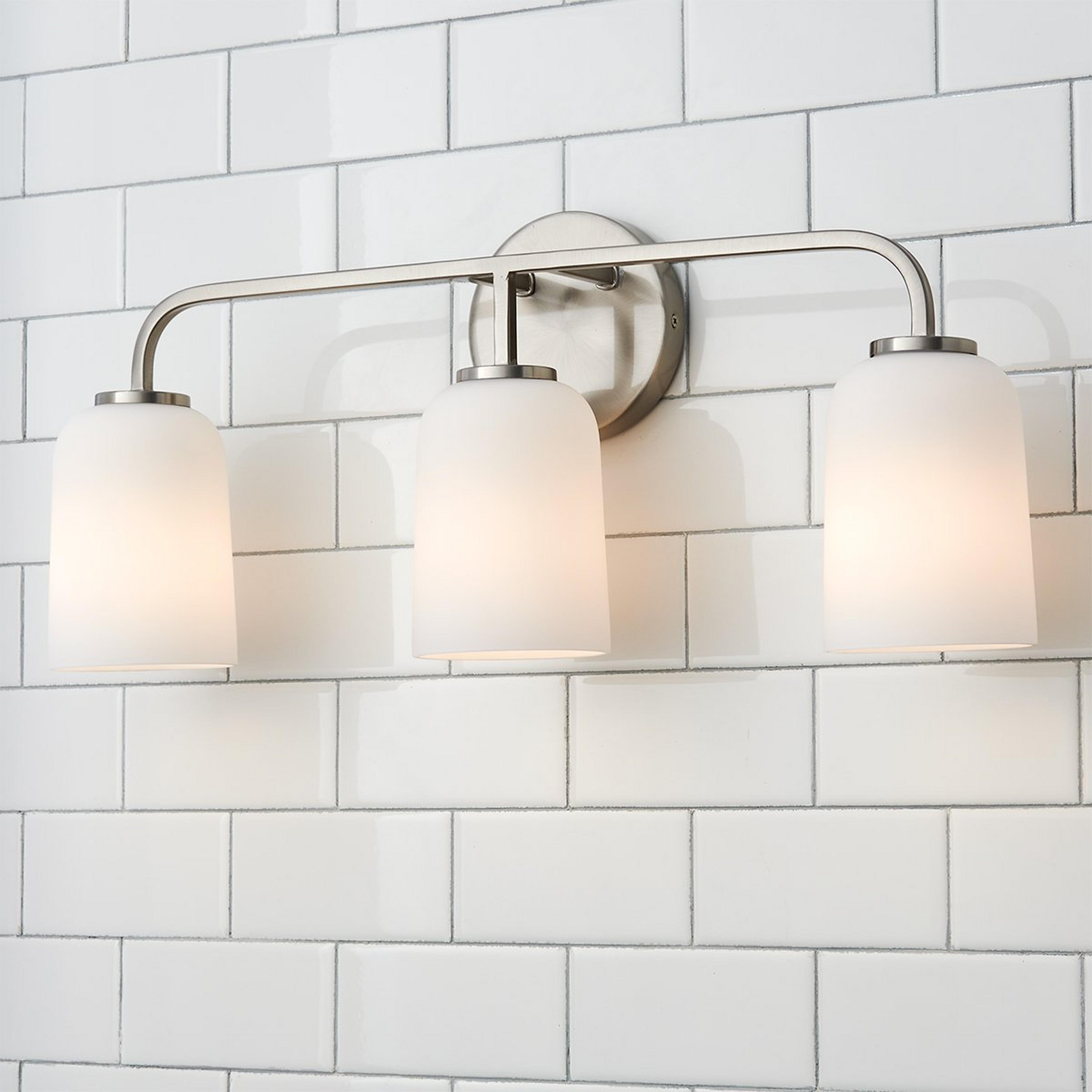 A Verlice Vanity Light - 3 Light with Brushed Nickel / Milk Glass color