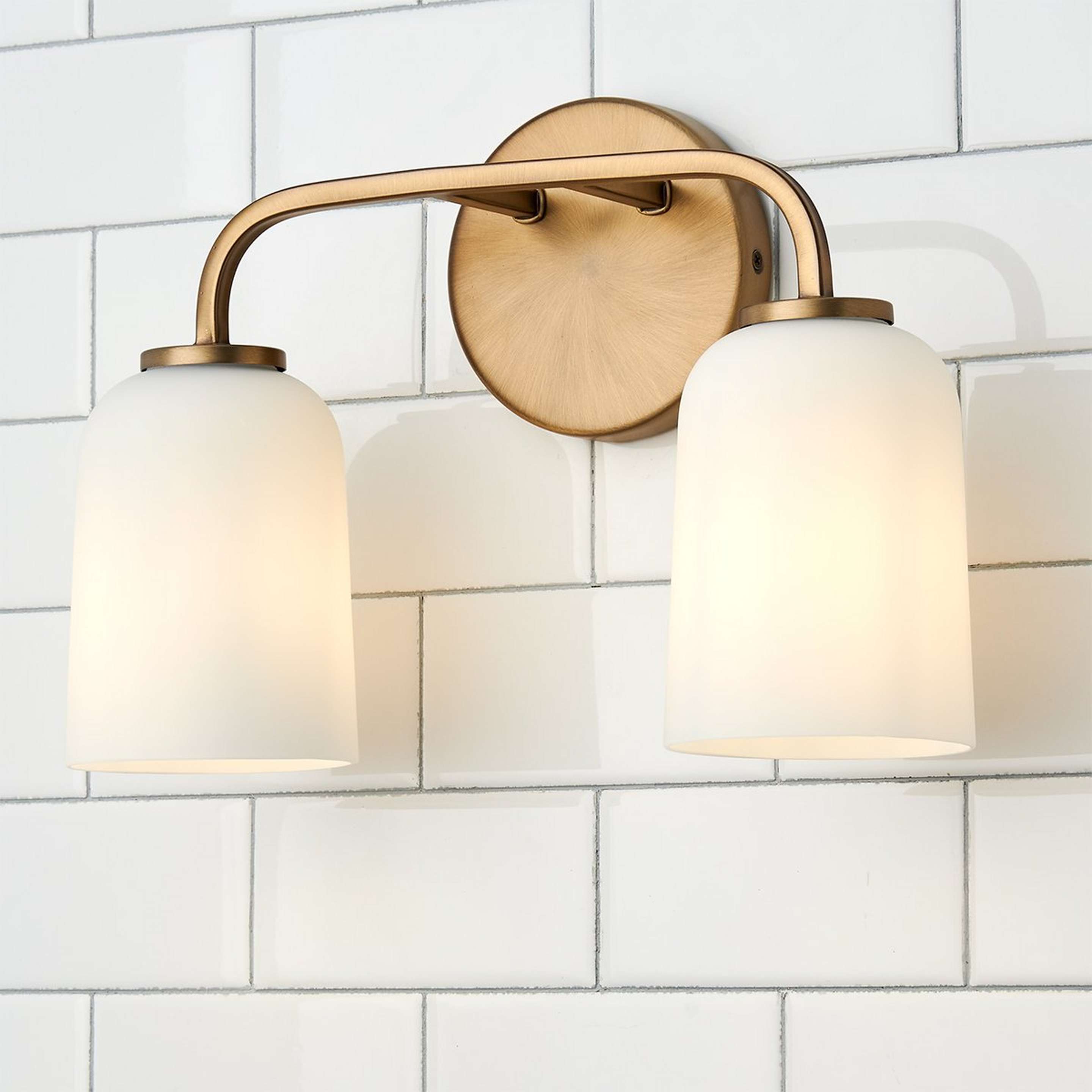 A Verlice Vanity Light - 2 Light with Aged Brass / Milk Glass color