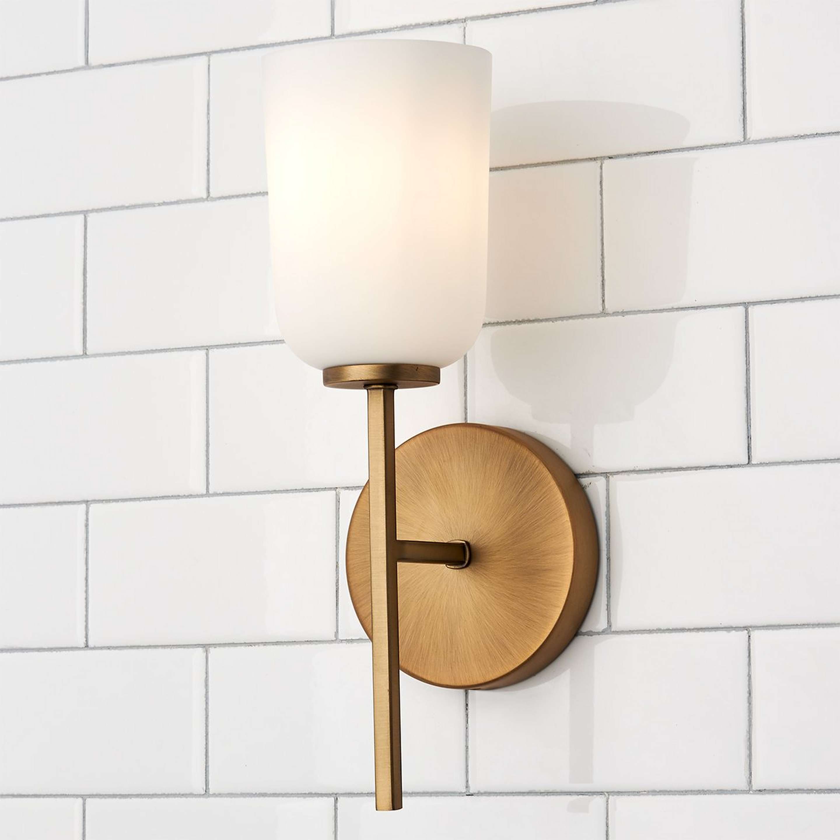 A Verlice Bath Sconce with Aged Brass / White Glass color