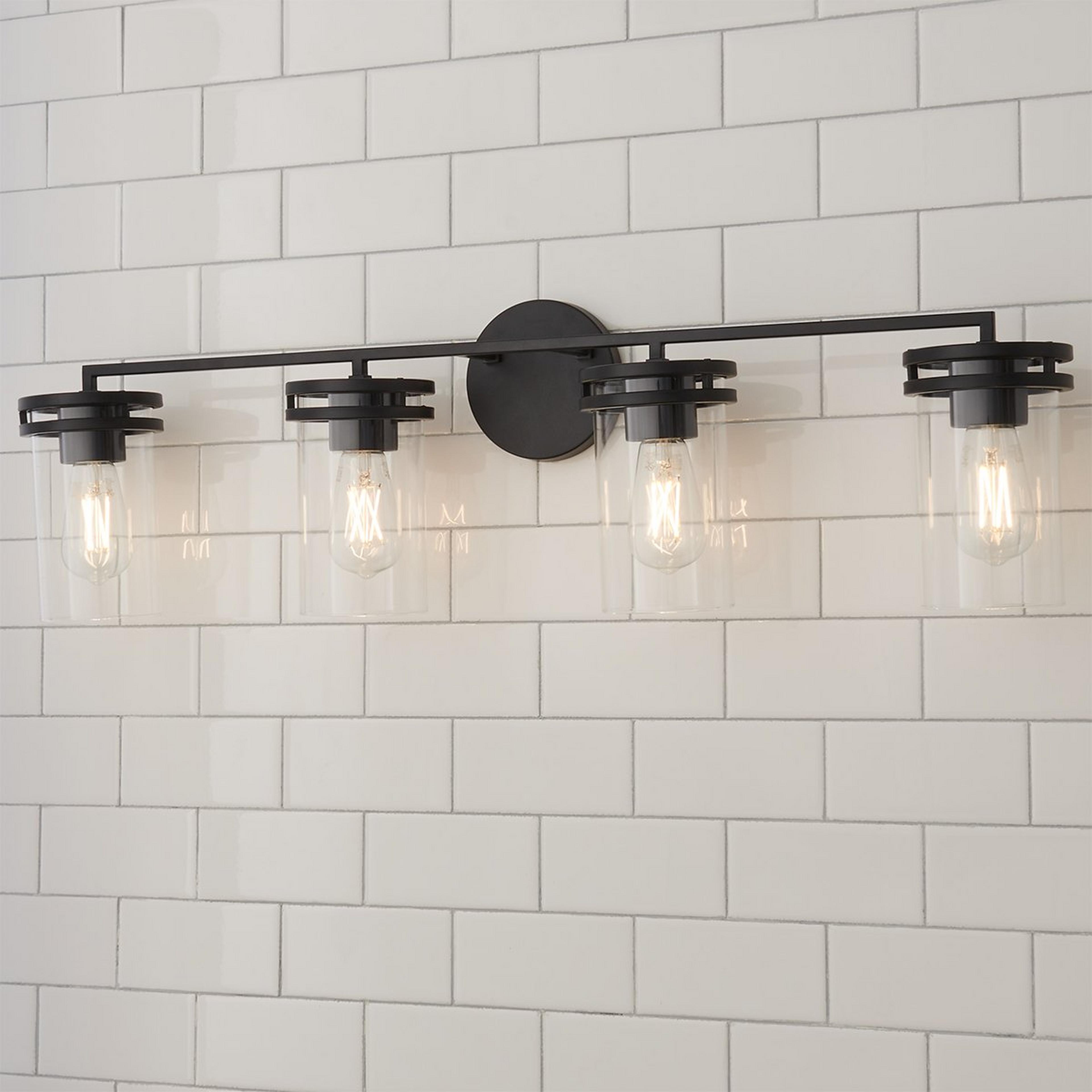 A Neysha Vanity Light - 4 Light with Matte Black / Clear Glass color