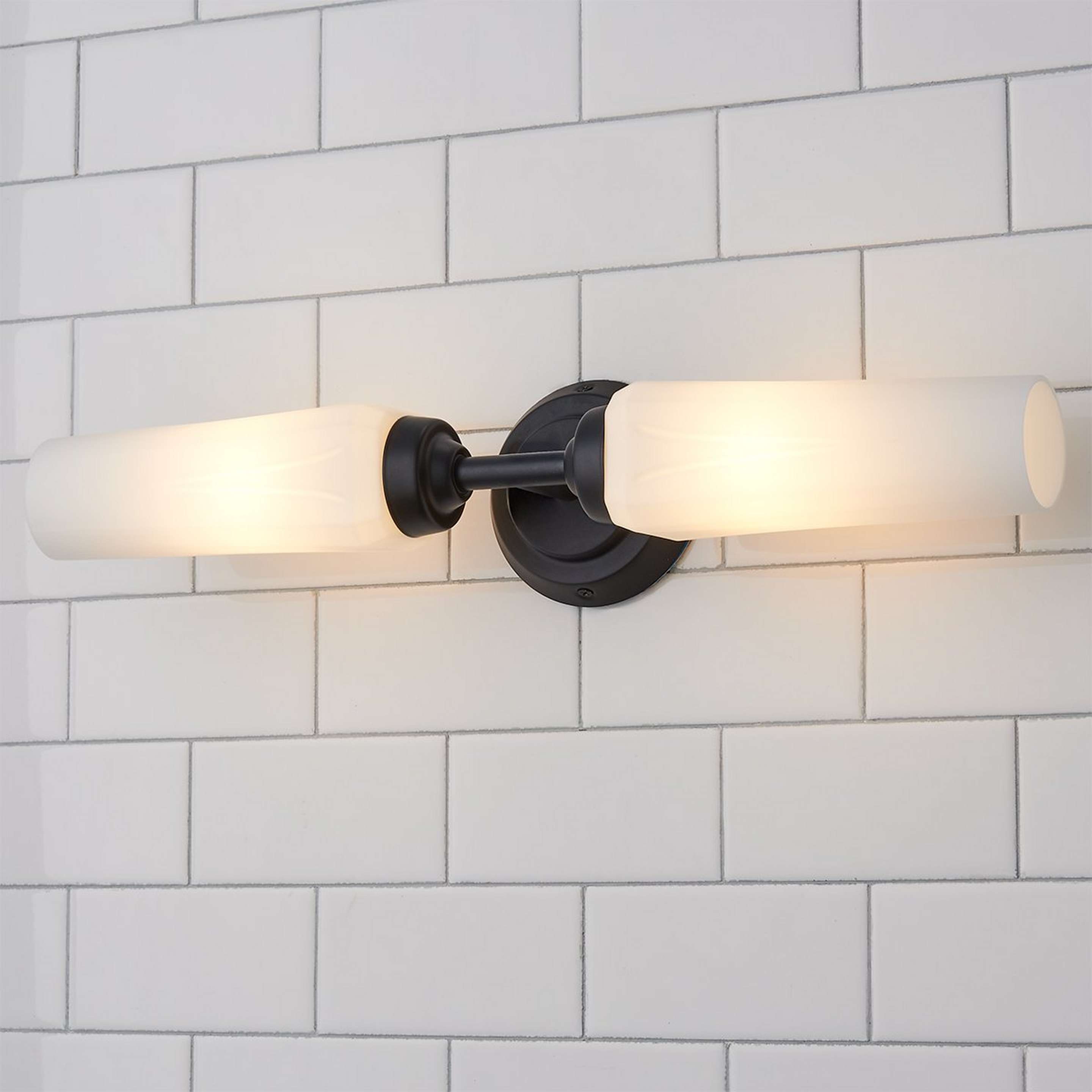 A Fazi Linear Vanity Light - Small with Black / Etched Opal Glass color