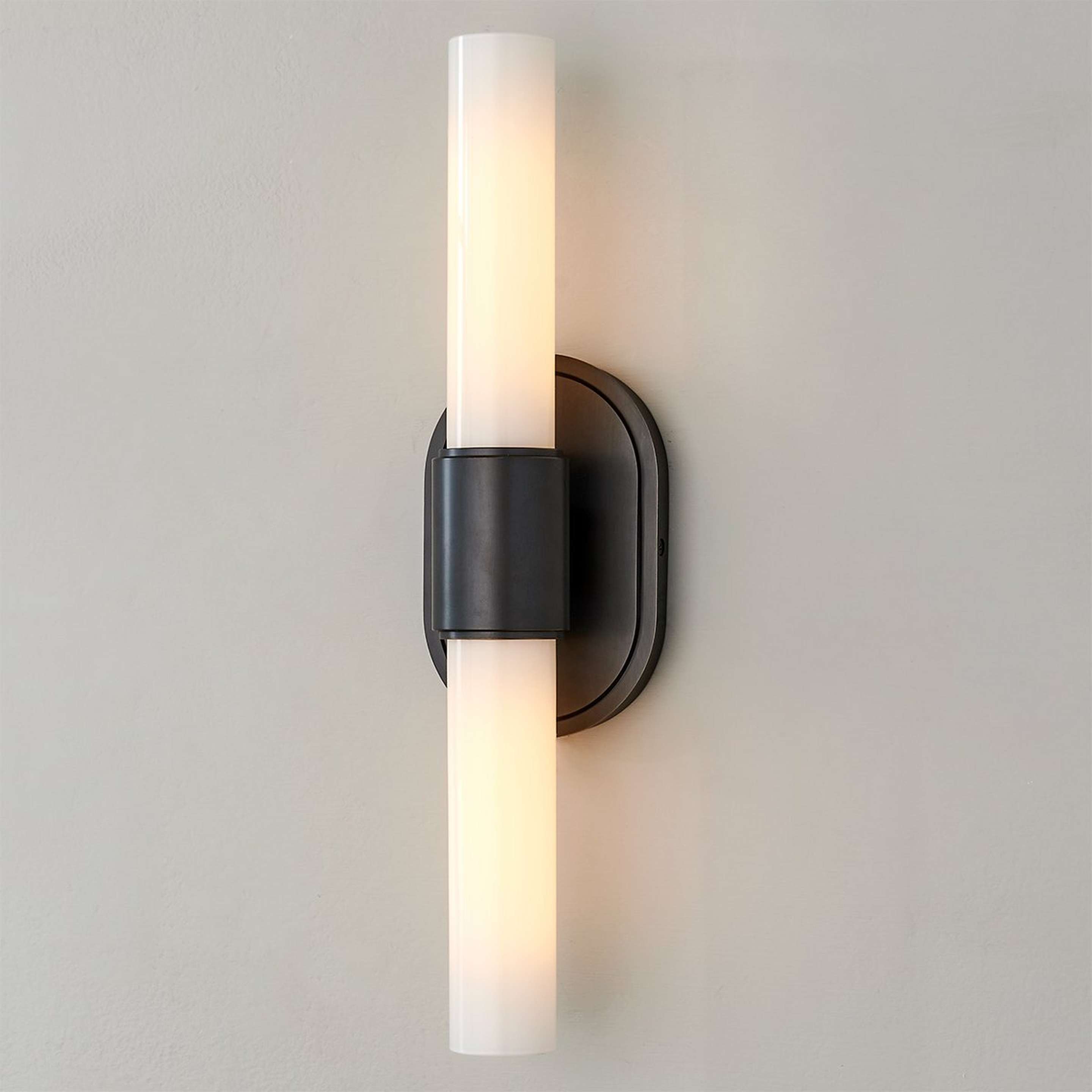 A Vandove Double Sconce with Oil Rubbed Bronze / Opal Glass color