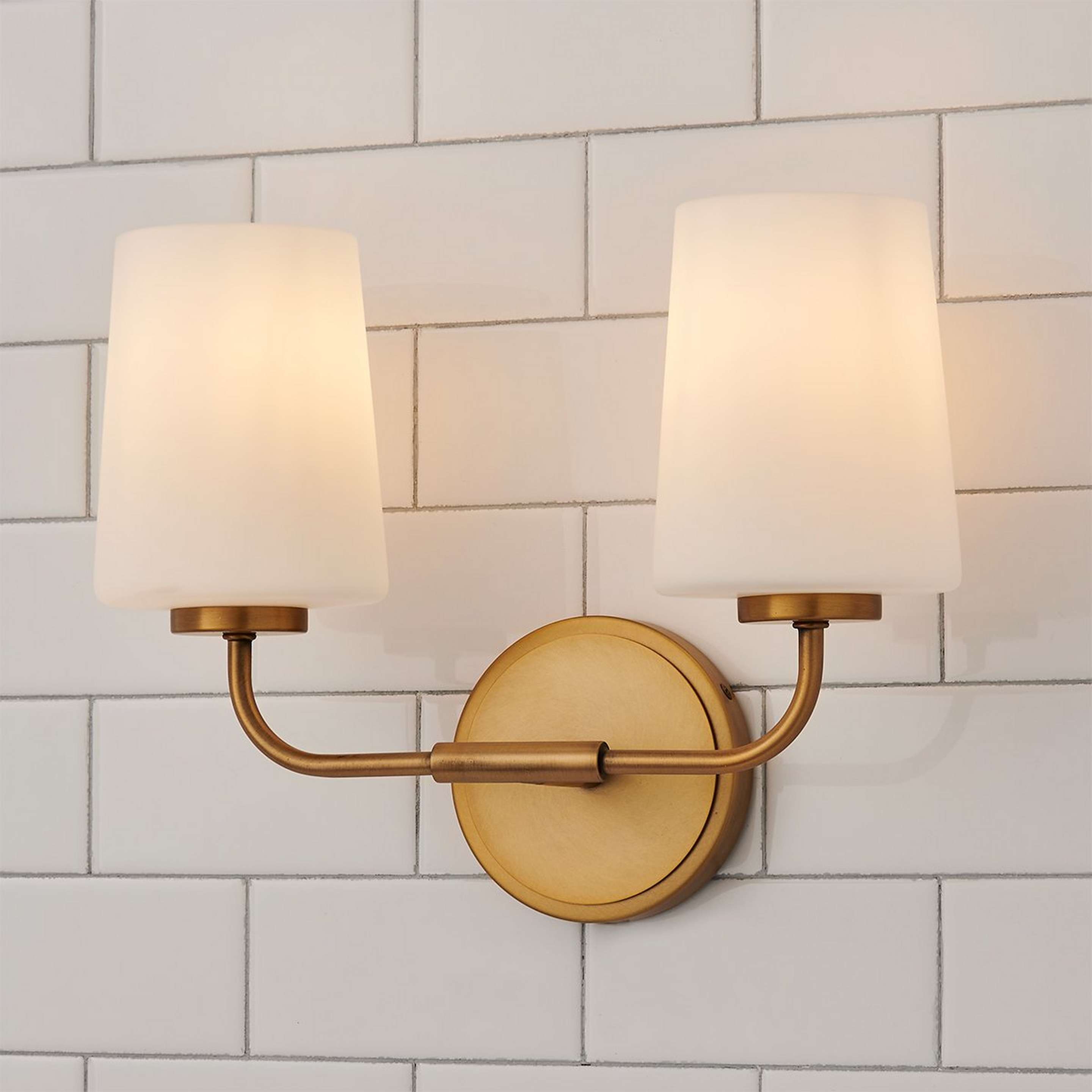 A Jeida Opal Glass Vanity Light - 2 Light with Brass / Opal Glass color