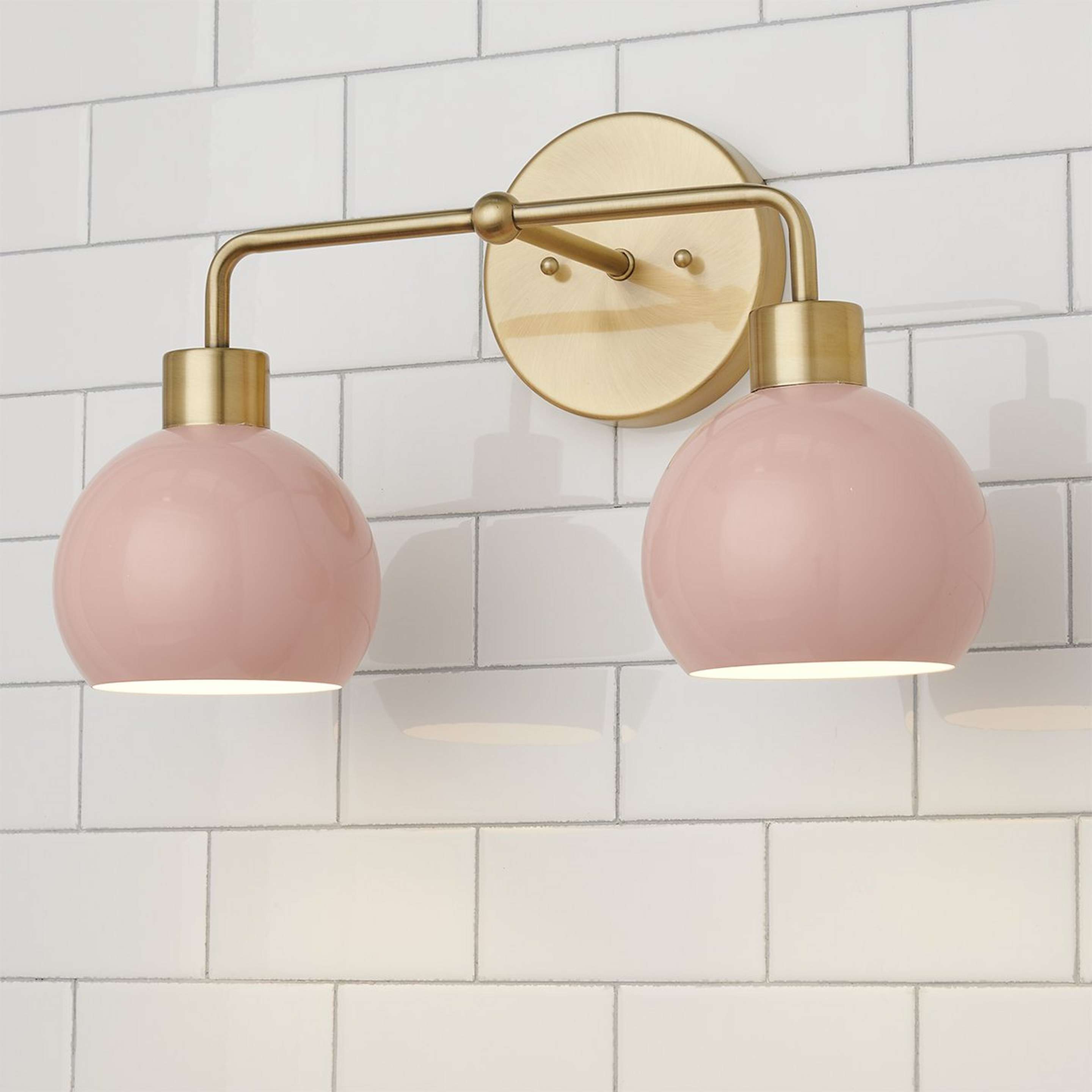 A Young House Love Bubble Pop Vanity Light - 2 Light with Brass / Light Pink color