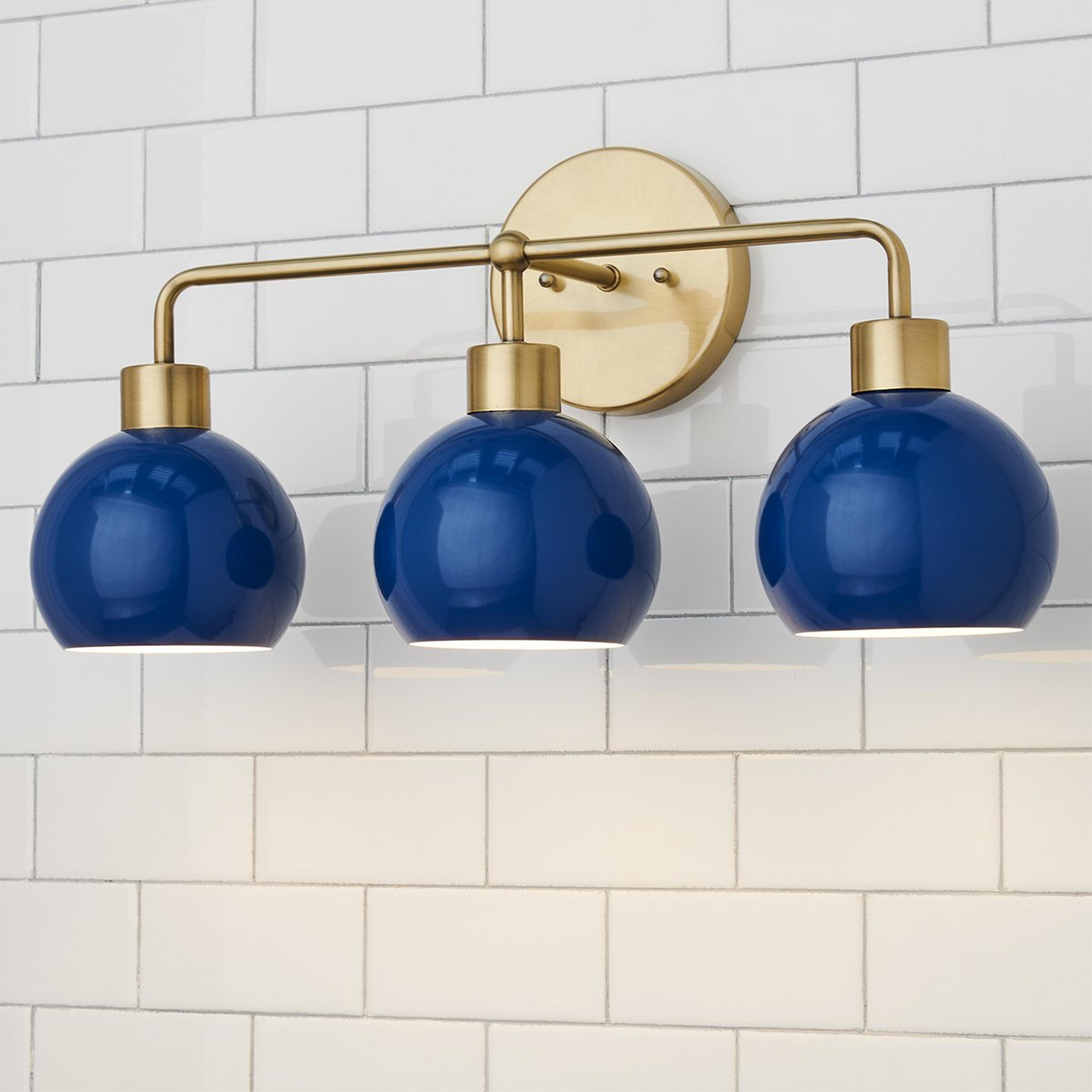 A Young House Love Bubble Pop Vanity Light - 3 Light with Brass / Cobalt color