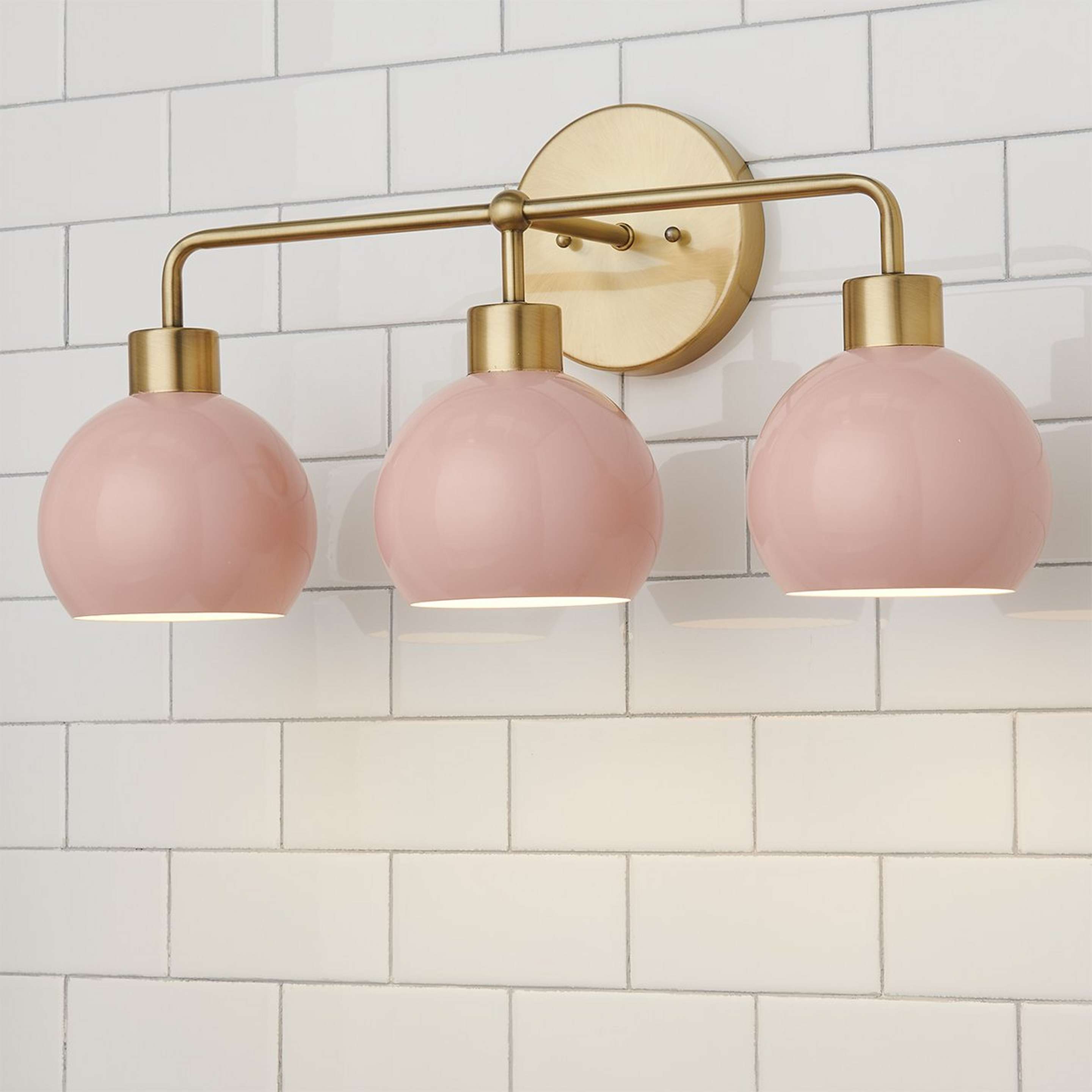 A Young House Love Bubble Pop Vanity Light - 3 Light with Brass / Light Pink color