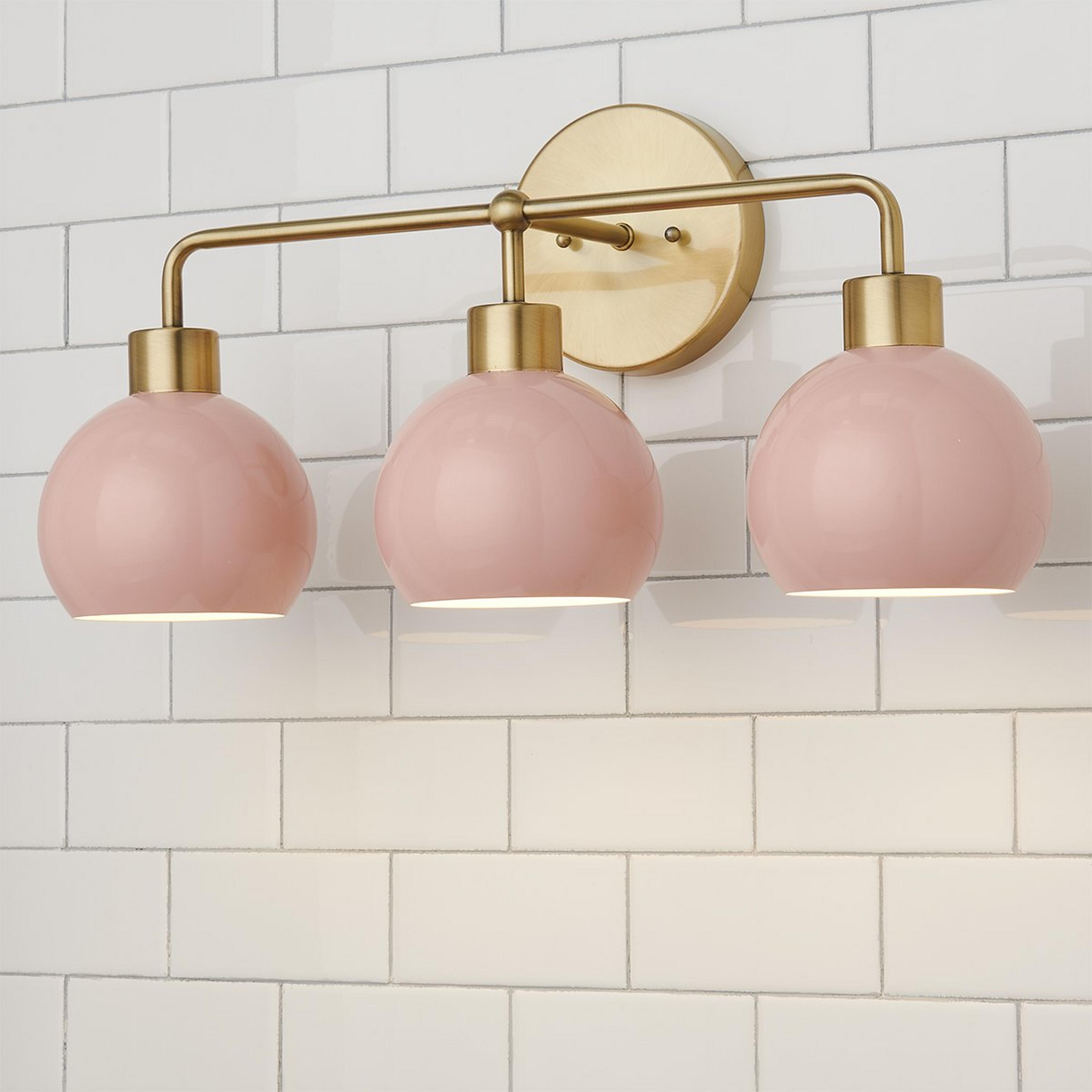 A Young House Love Bubble Pop Vanity Light - 3 Light with Brass / Light Pink color