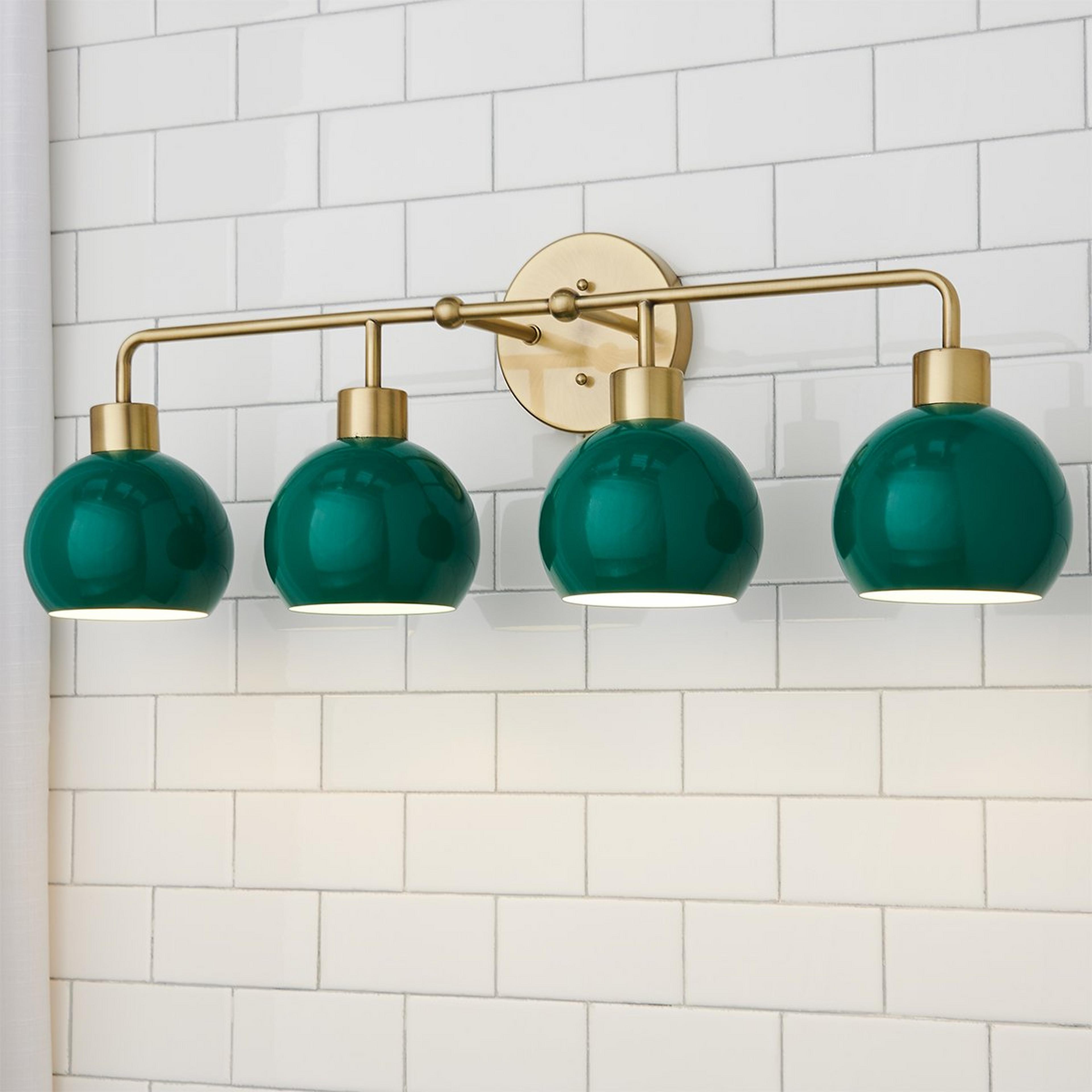 A Young House Love Bubble Pop Vanity Light - 4 Light with Brass / Emerald color