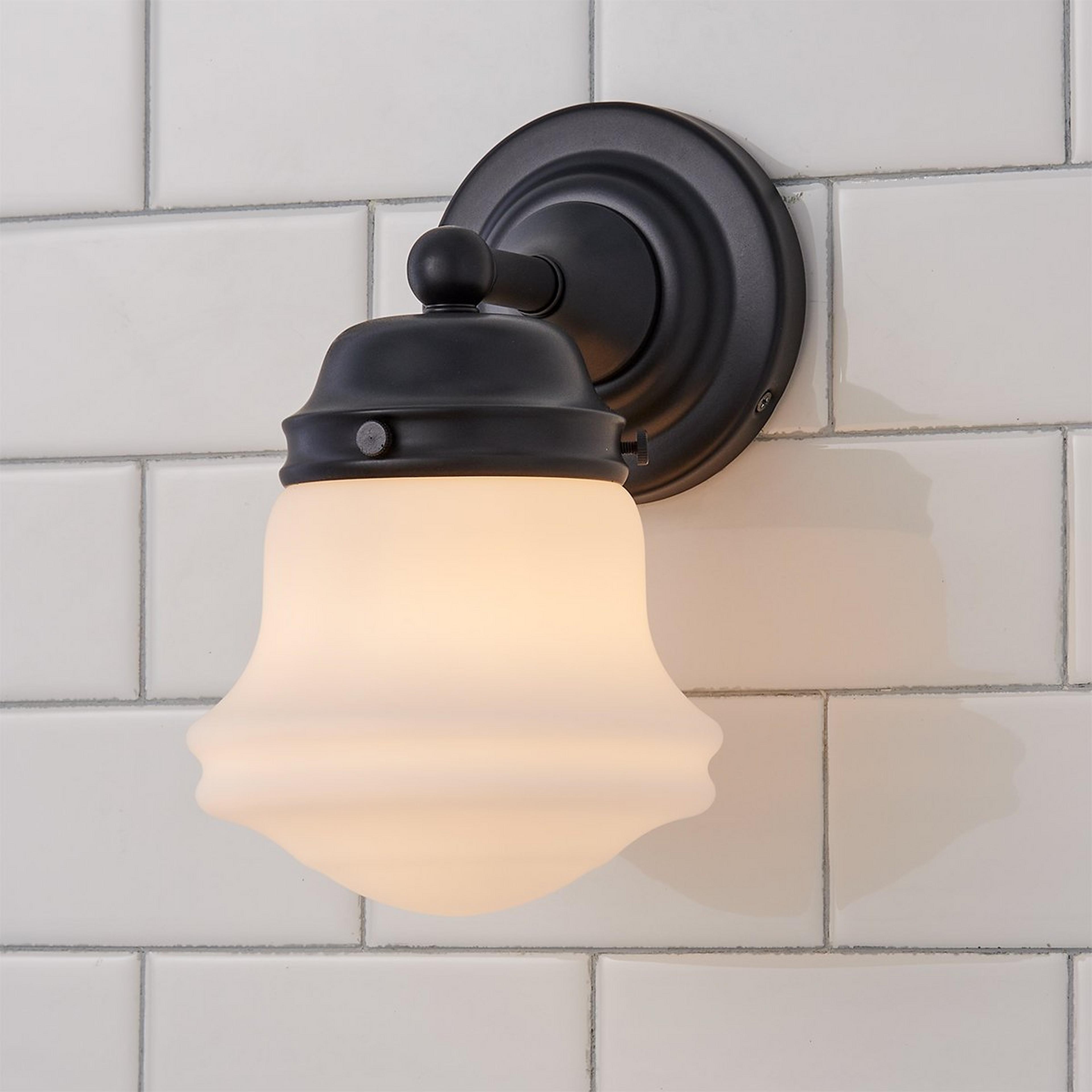 A Ethel School Haus Opal Glass Bath Sconce with Matte Black / Opal Glass color