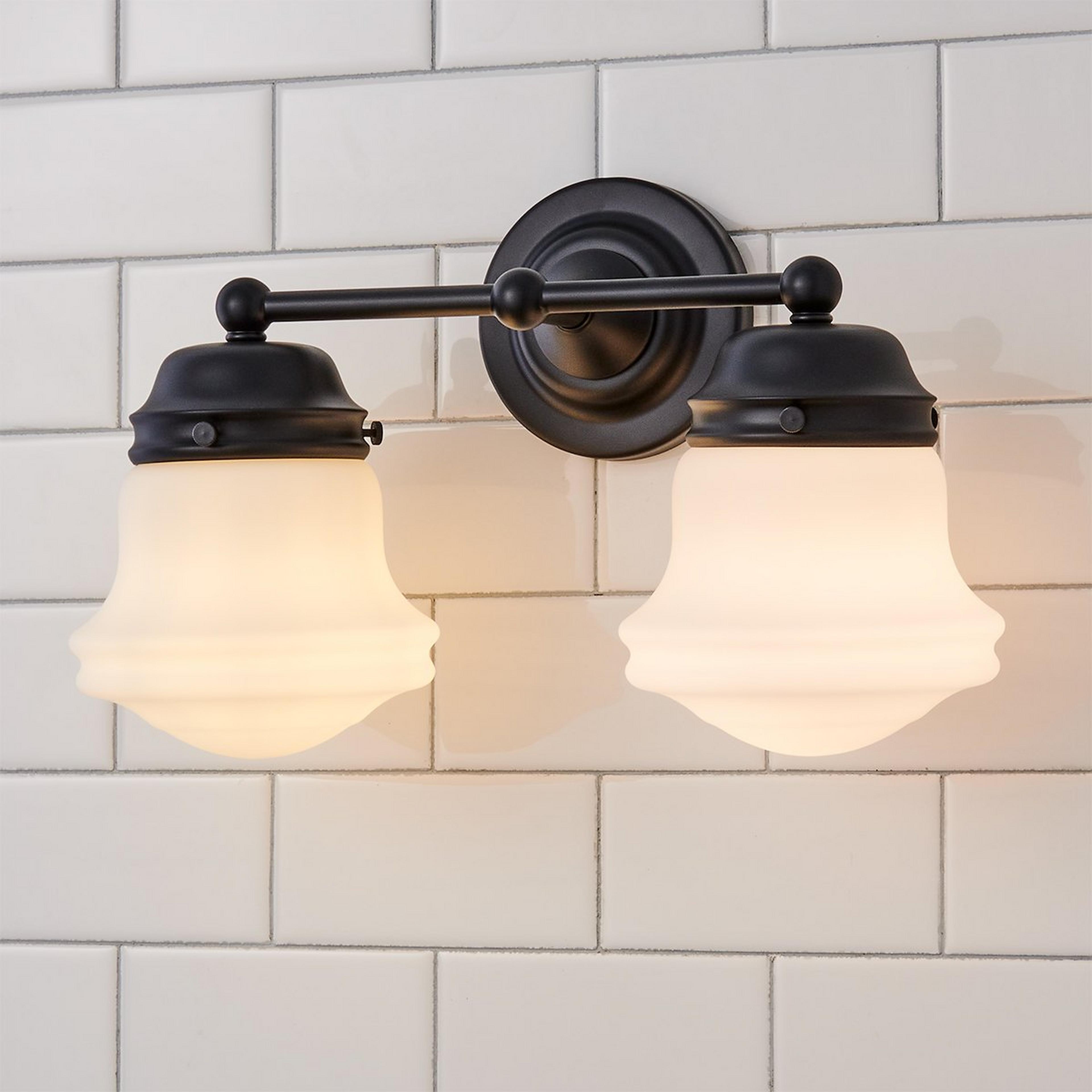 A Ethel School Haus Opal Glass Vanity Light - 2 Light with Matte Black / Opal Glass color