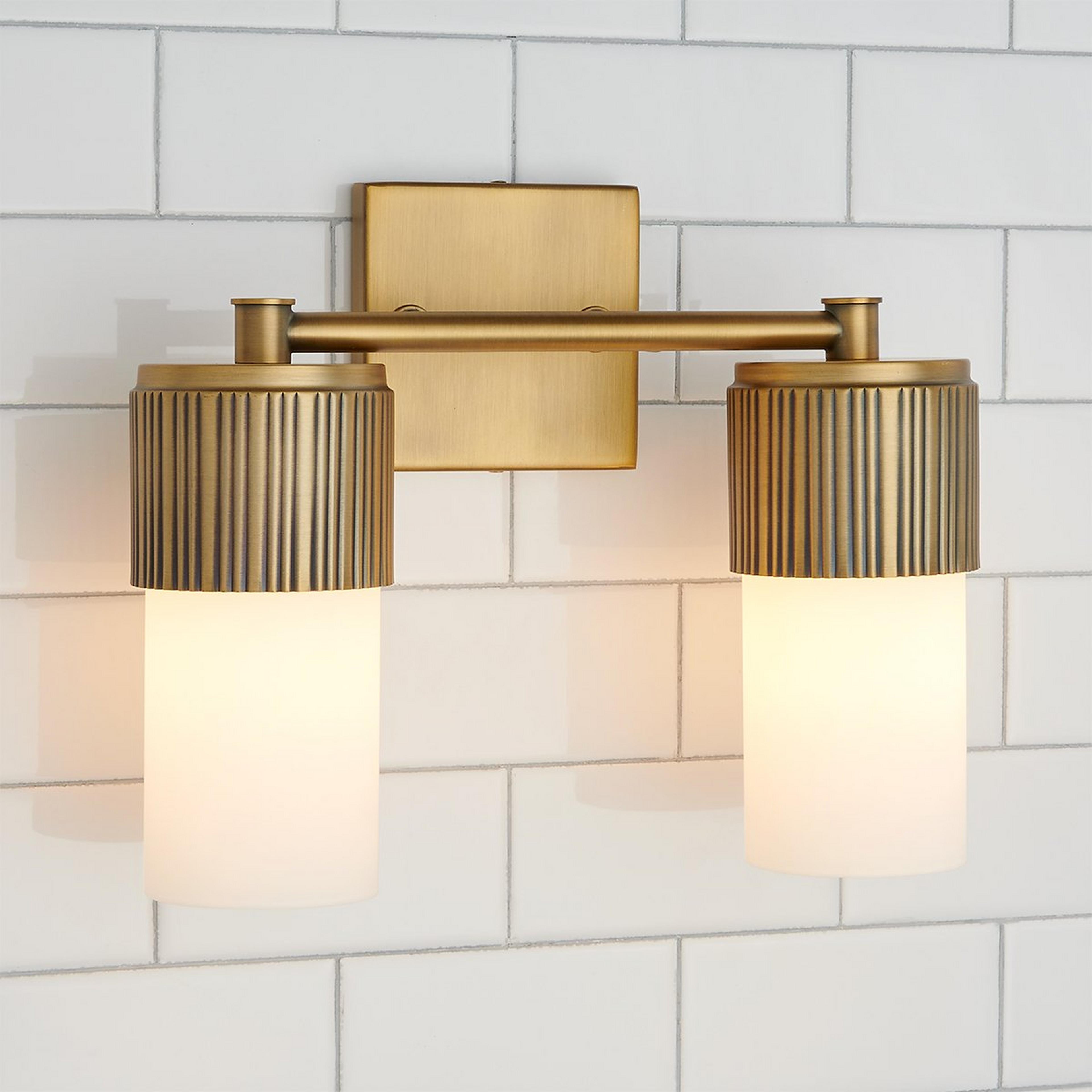 A Mirza Opal Glass Vanity Light - 2 Light with Brushed Brass / Opal Glass color