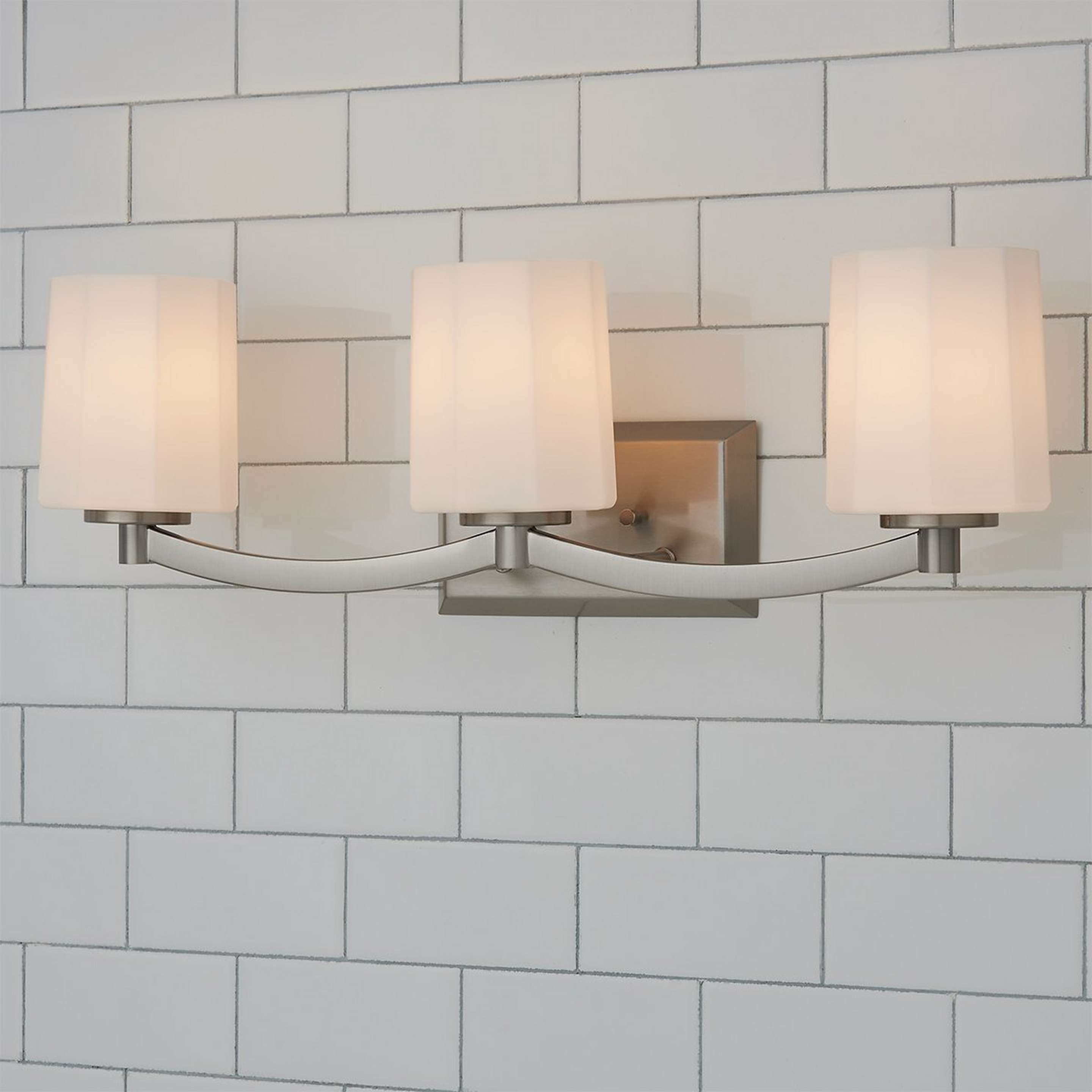 A Nelly Vanity Light - 3 Light with Satin Nickel / Opal Glass color