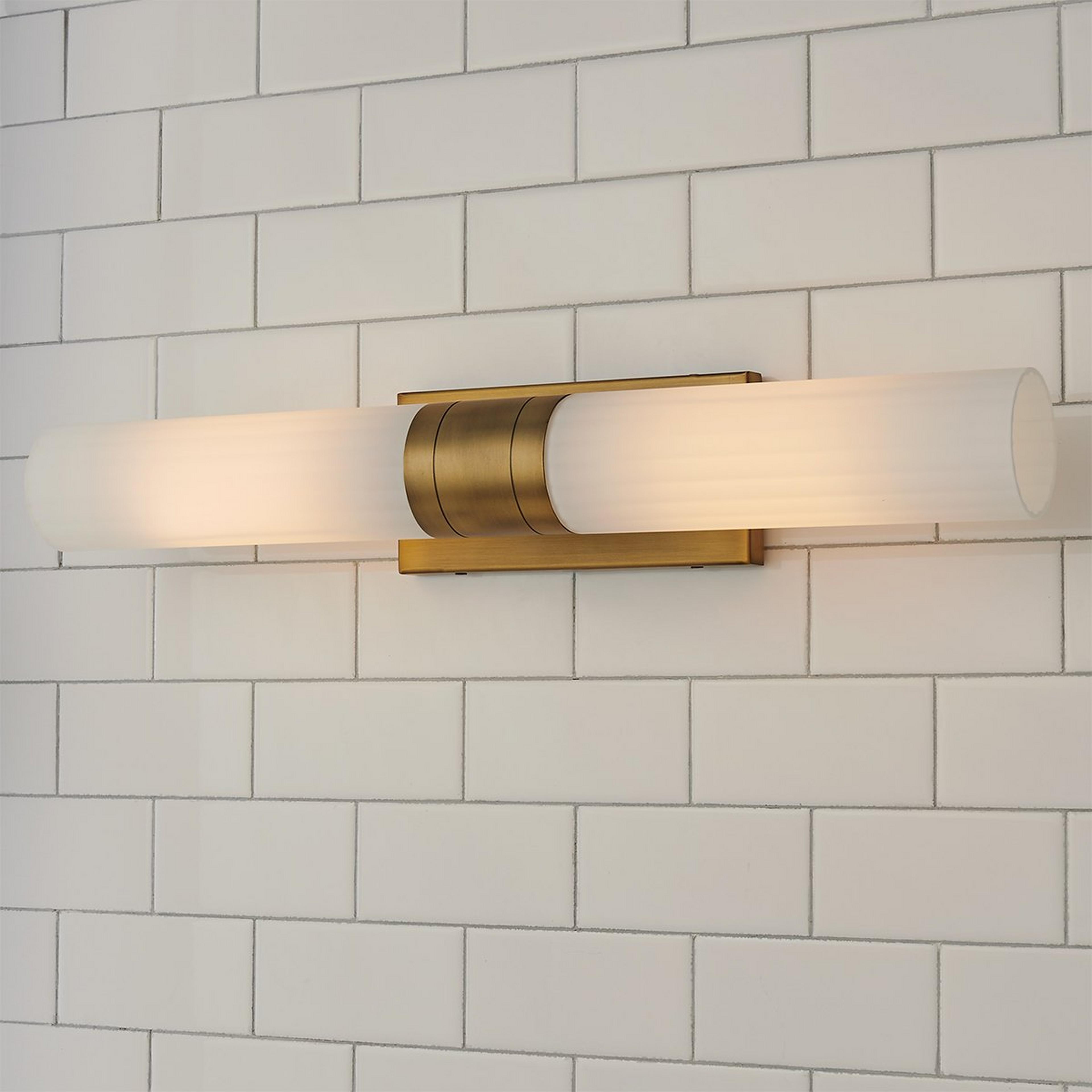A Malika Opal Glass Bath Sconce - 2 Light with Brushed Brass / Opal Glass color