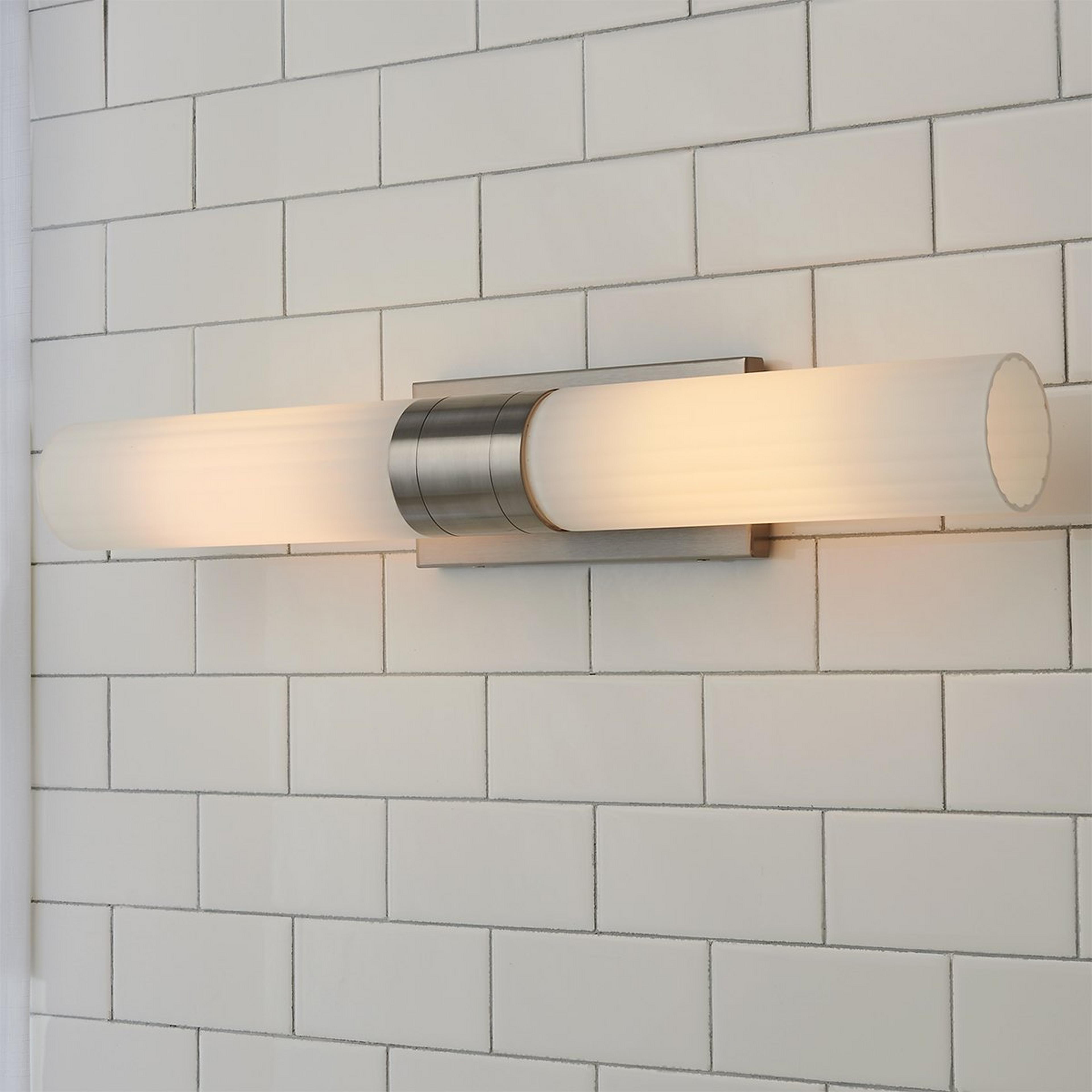 A Malika Opal Glass Bath Sconce - 2 Light with Satin Nickel / Opal Glass color