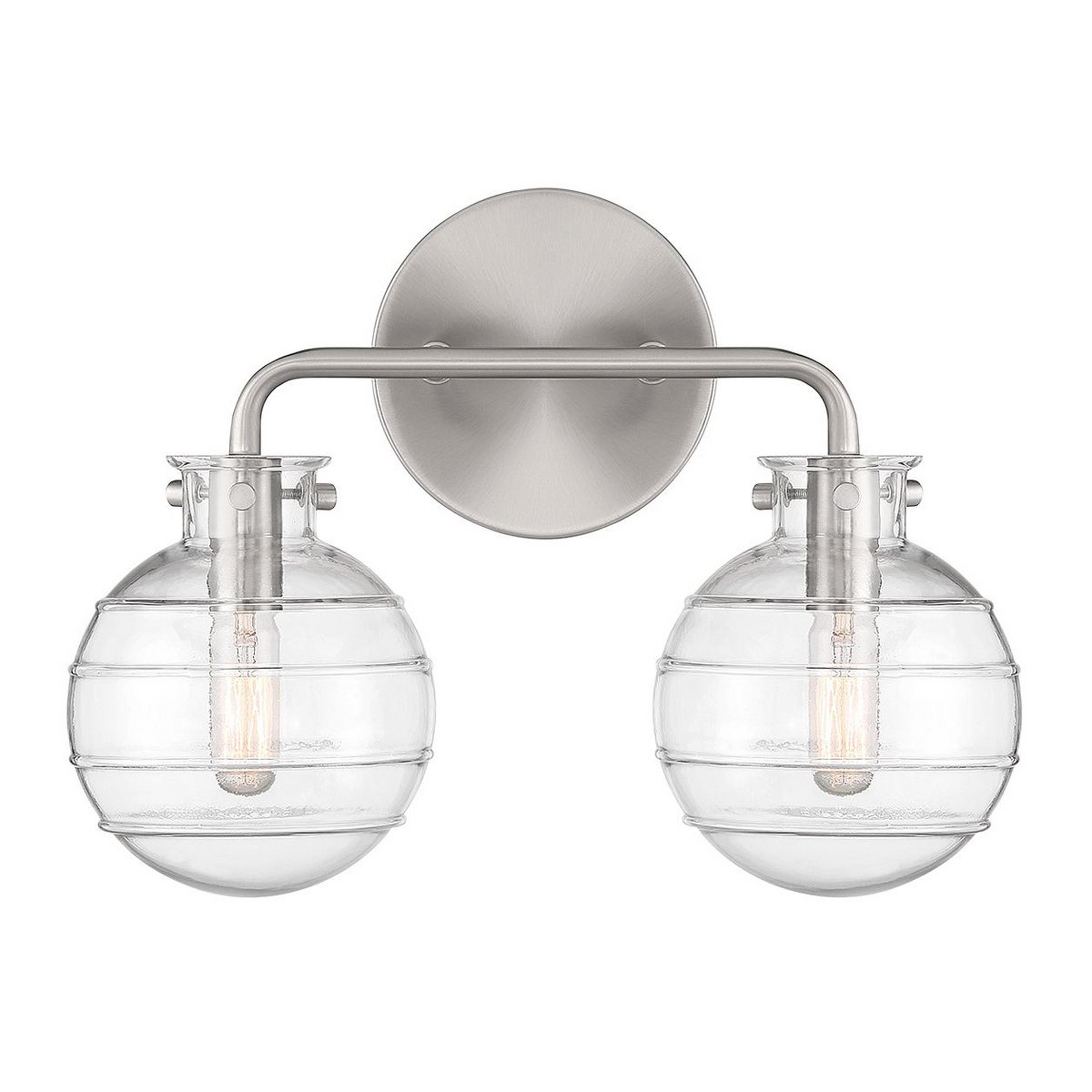 A Striped Sphere Vanity Light - 2 Light with Satin Nickel / Clear Glass color