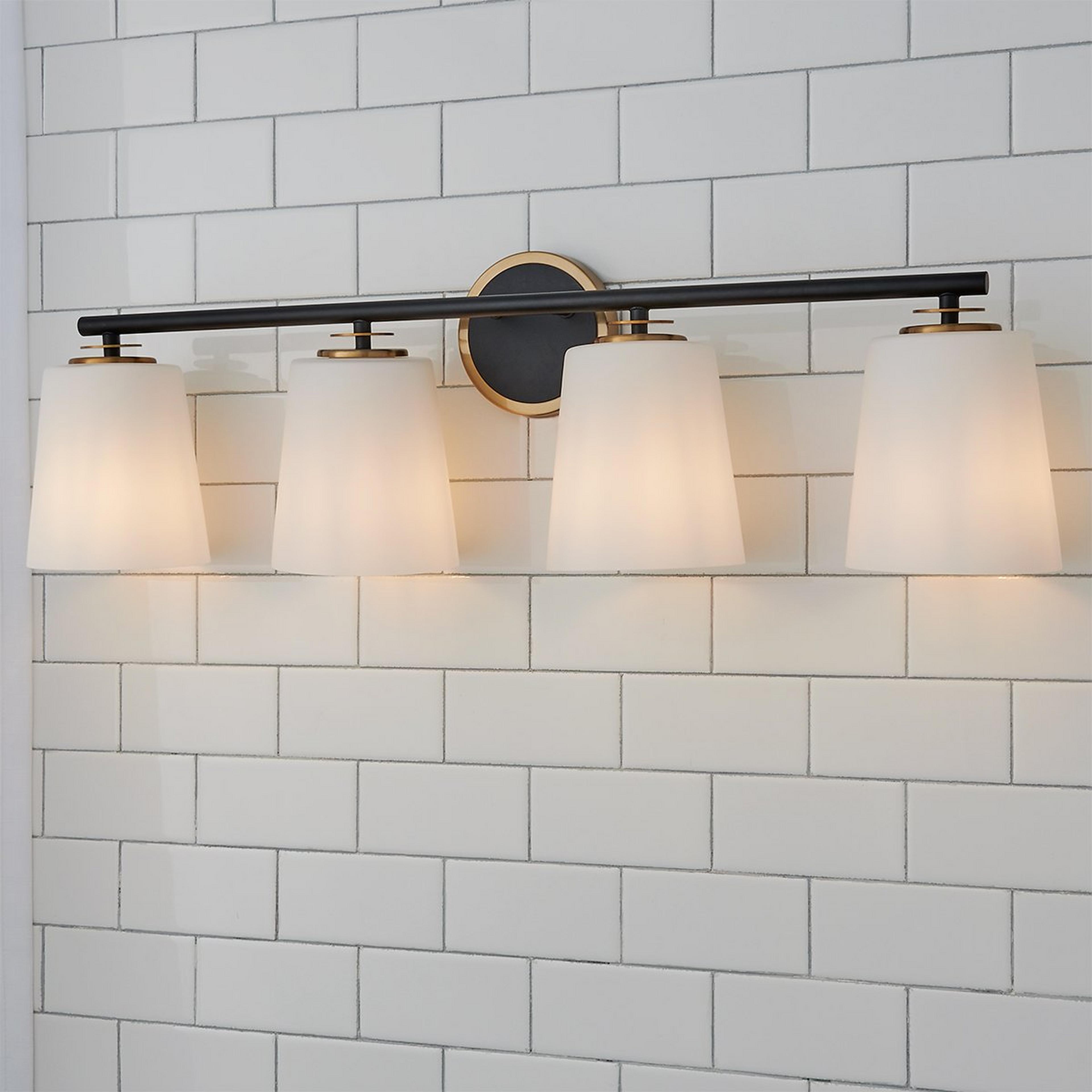 A Ponce Vanity Light - 4 Light with Matte Black / Brass / Opal Glass color