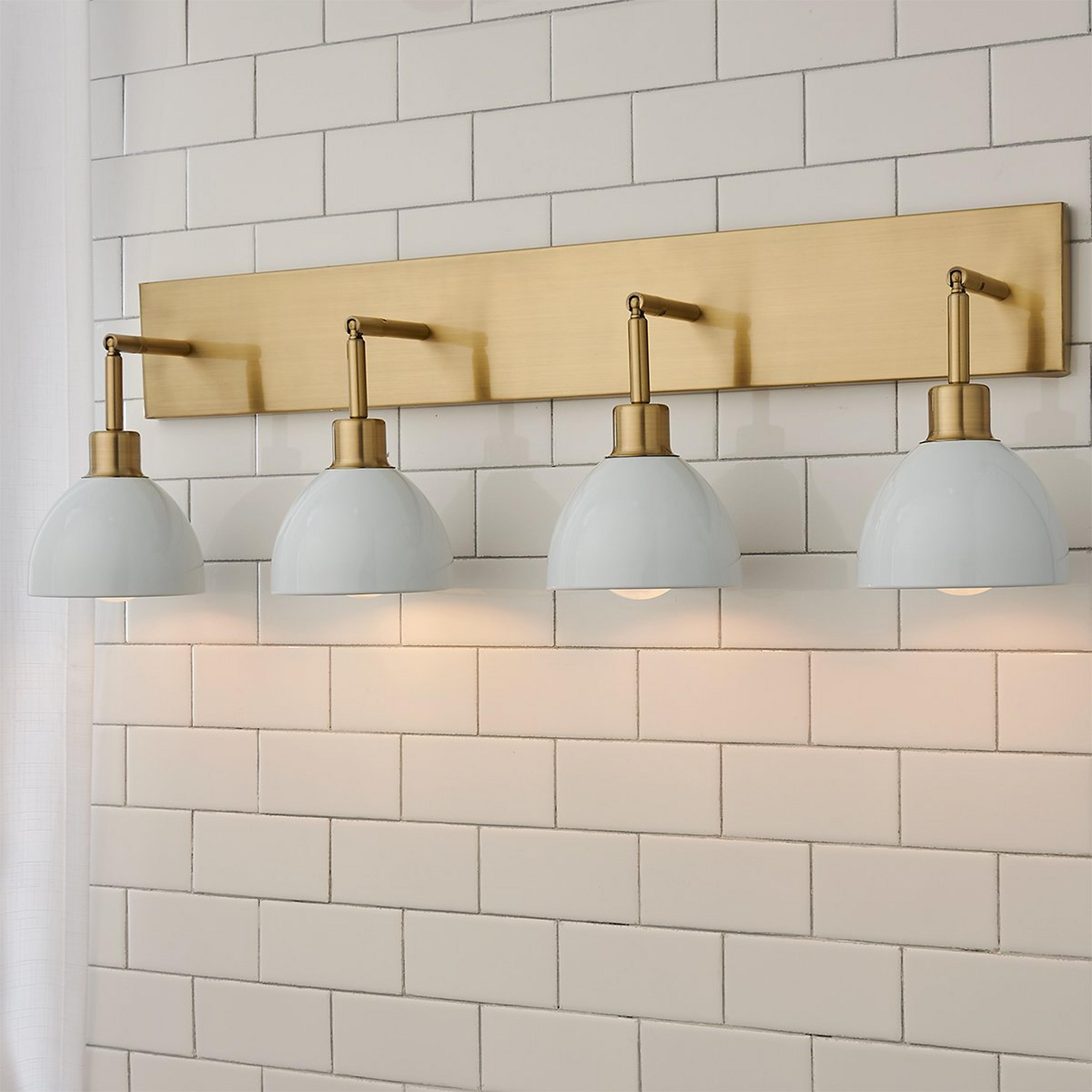 A Young House Love Dapper Vanity Light - 4 Light with Brushed Brass / White color