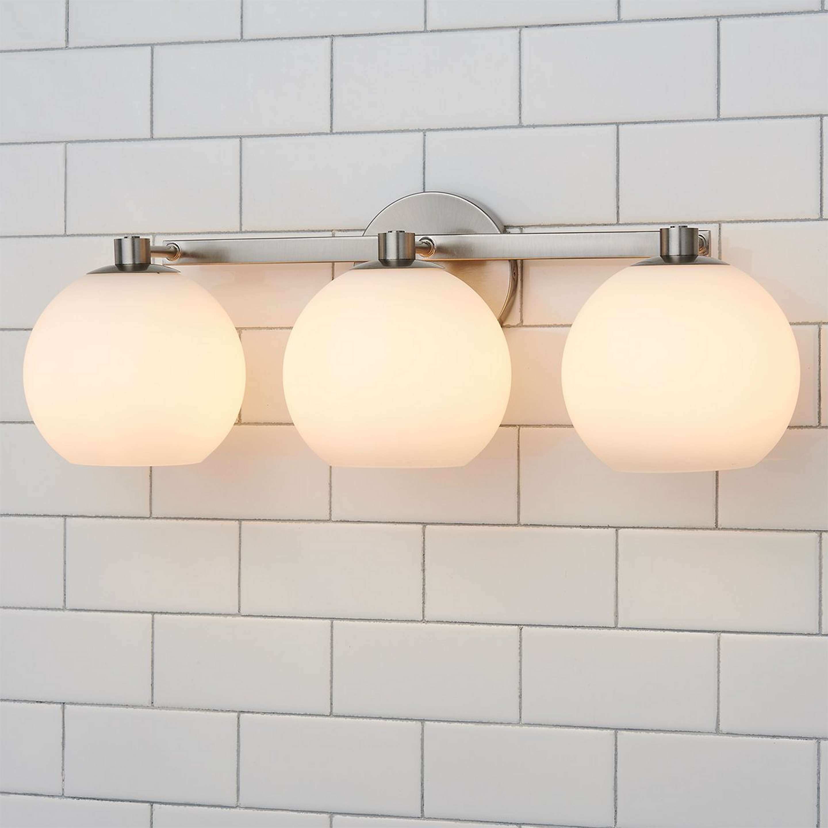 A Coda Vanity Light - 3 Light with Brushed Nickel / White Glass color