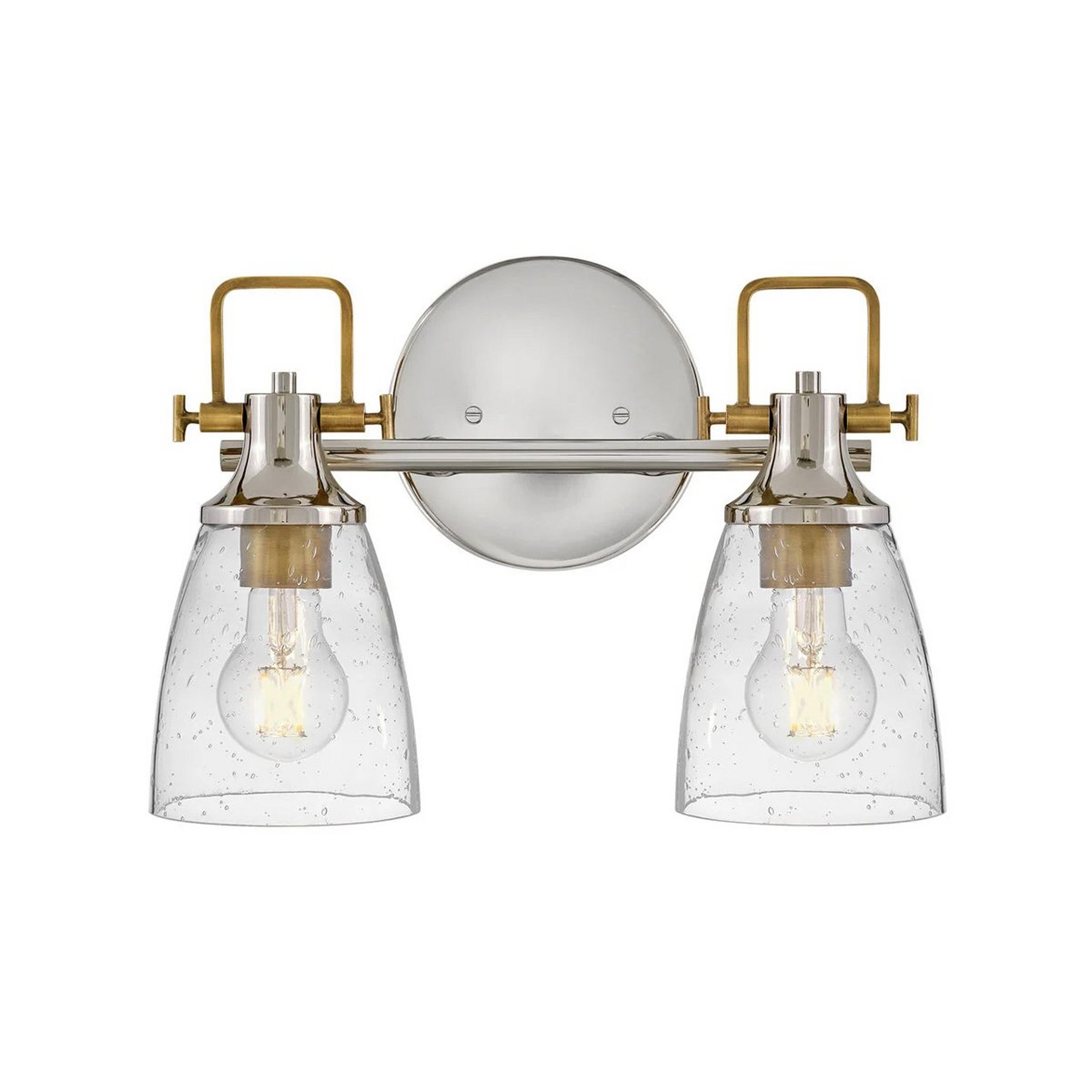 A Ethridge Vanity Light - 2 Light with Polished Nickel / Brass / Seeded Glass color